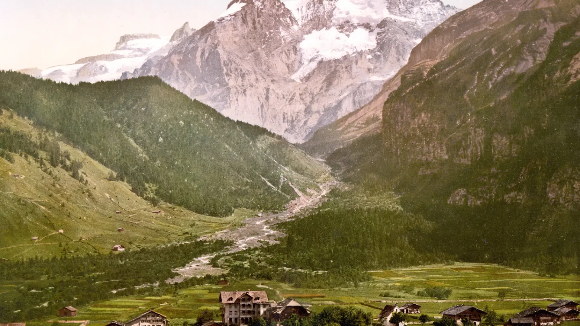 Kandersteg, Hotel Victoria and Blumlisalp, Bernese Oberland, Switzerland, Historic, digitally restored reproduction from