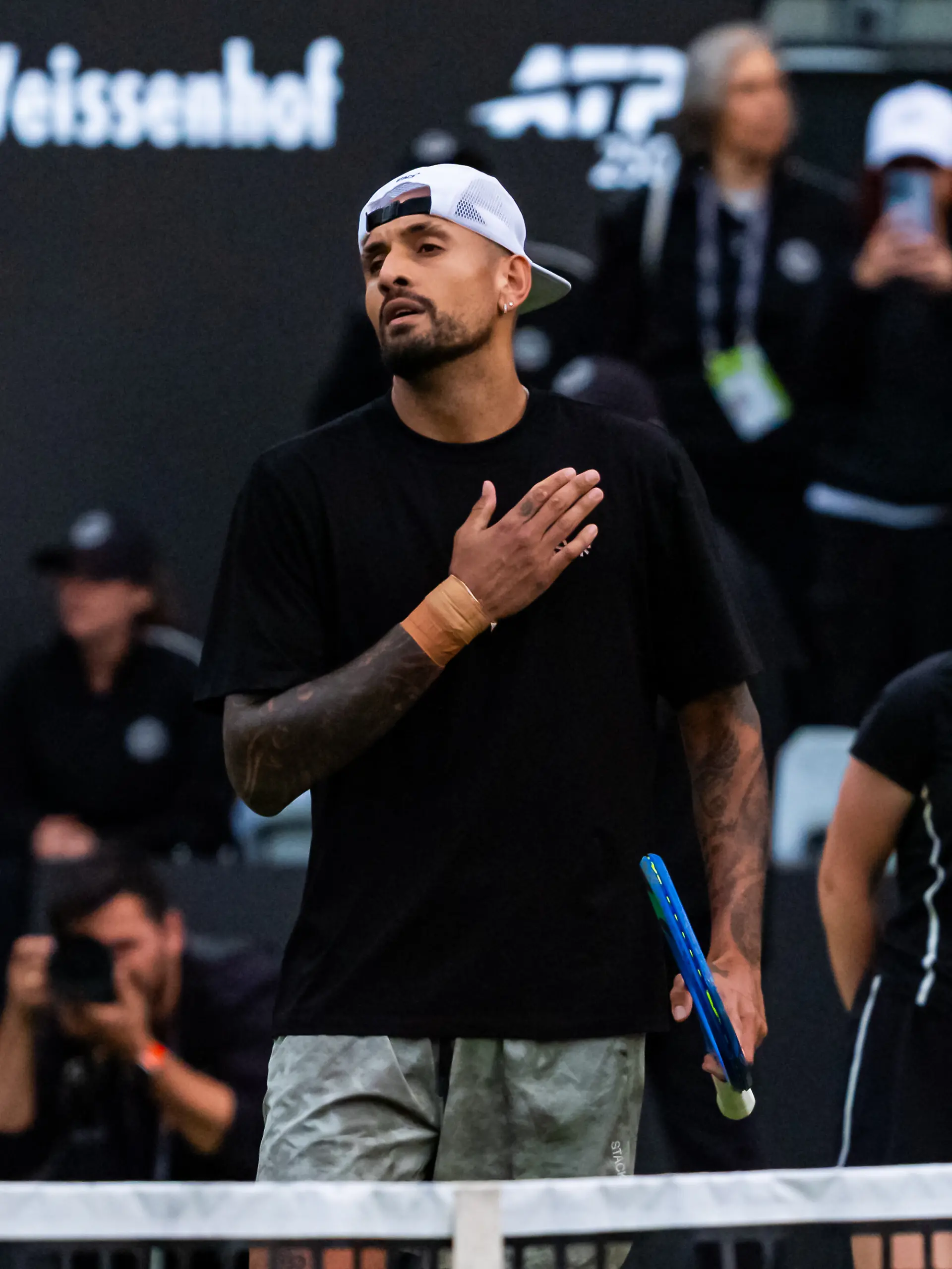 Stuttgart, GERMANY - June 09: Nick Kyrgios (AUS) after his Win in the Singles Match between Nick Kyrgios (AUS) vs. Cornetin Moutet (FRA)at BOSS OPEN 2026, Tennisanlage Weissenhof on June 09, 2026 in Stuttgart, Germany.