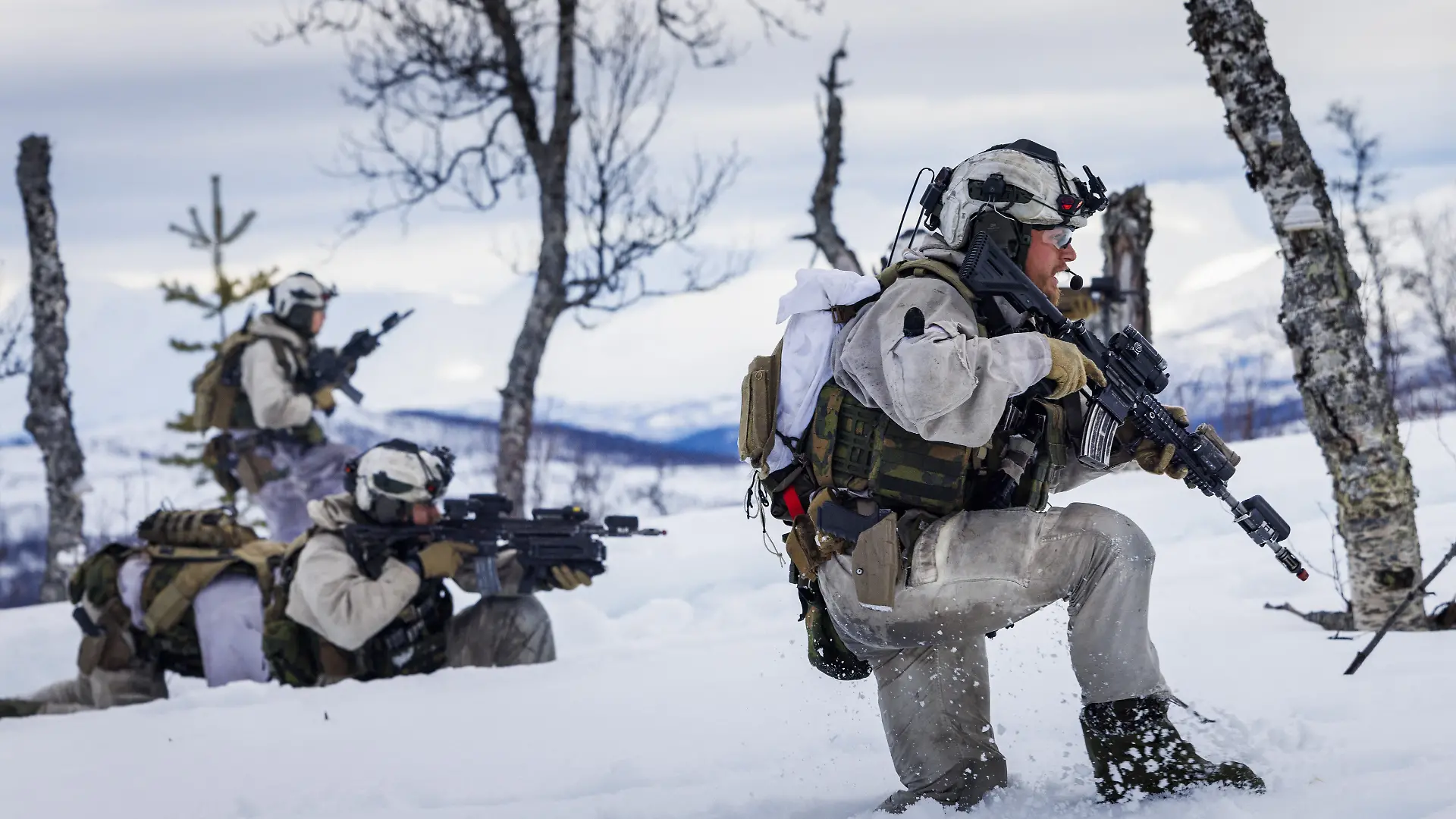 Norwegian soldiers of the Telemark Battalion in combat during the biennial NATO exercise Cold Response is being held in Bodo, Northern Norway, on March 14, 2026. 14 countries, including the Netherlands, are participating in the exercise with a total of 25,000 participants on land, in the air, and at sea. The goal of the exercise is to strengthen the northeastern flank of NATO territory. Photo by Robert Meerding/NLBeeld/Bruno Press/ABACAPRESS.COM