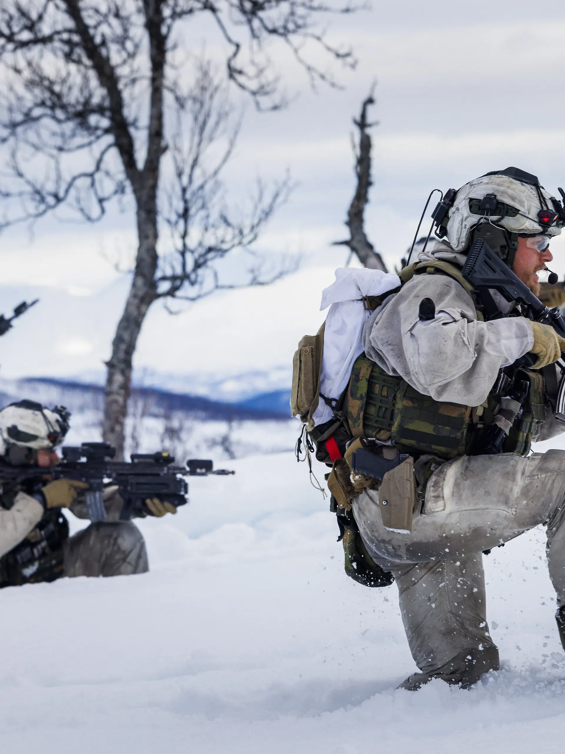 Norwegian soldiers of the Telemark Battalion in combat during the biennial NATO exercise Cold Response is being held in Bodo, Northern Norway, on March 14, 2026. 14 countries, including the Netherlands, are participating in the exercise with a total of 25,000 participants on land, in the air, and at sea. The goal of the exercise is to strengthen the northeastern flank of NATO territory. Photo by Robert Meerding/NLBeeld/Bruno Press/ABACAPRESS.COM