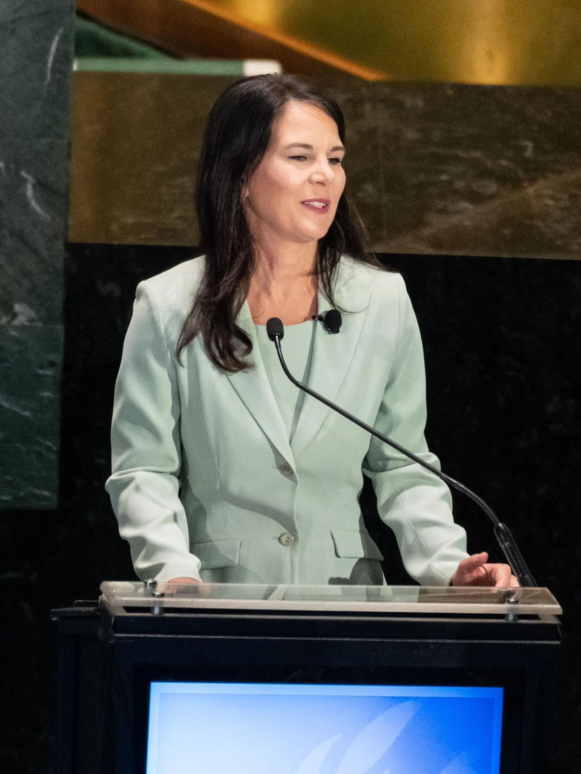 July 23, 2026, New York, New York, USA: President of the General Assembly Annalena Baerbock delivers opening remarks before candidates for the position of Secretary-General respond to questions on key challenges for the United Nations in a televised debate organized by the President of the General Assembly Annalena Baerbock and sponsored by Bloomberg at UN Headquarters in New York, NY on July 23, 2026. There were 6 candidates: Michele Bachelet, Maria Fernanda Espinosa, Rafael Mariano Grossi, Rebeca Grynspan, Carolyn Rodriguez Birkett and Macky Sall. (Credit Image: © Lev Radin/ZUMA Press Wire