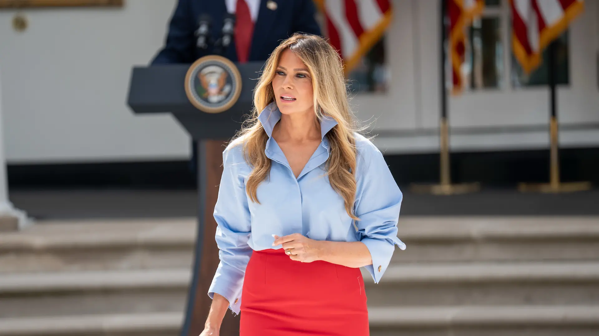 August 20, 2026, Washington, Dc, USA: US First Lady Melania Trump holds Fostering the Future event in the Rose Garden of the White House with leaders of IndyCar racing in Washington, DC, US, on Thursday, Aug. 20, 2026. (Credit Image: © Andrew Leyden/ZUMA Press Wire