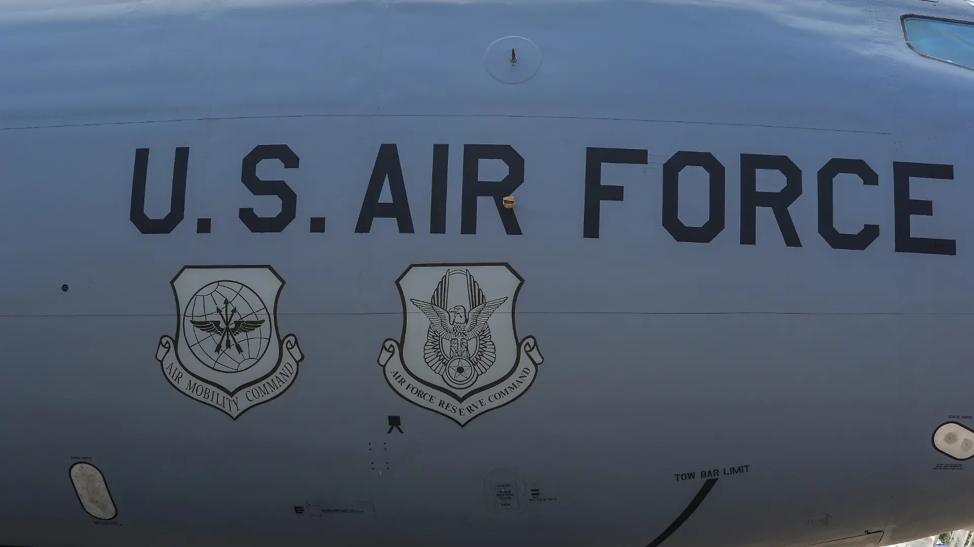 Singapore - Feb 10, 2018. Logos on a United States Air Force (USAF) Boeing KC-135 Stratotanker in Changi, Singapore.