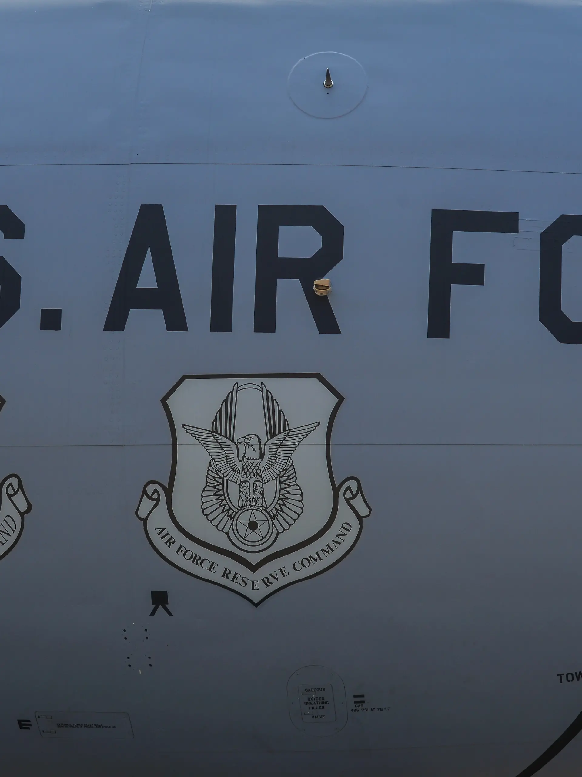 Singapore - Feb 10, 2018. Logos on a United States Air Force (USAF) Boeing KC-135 Stratotanker in Changi, Singapore.