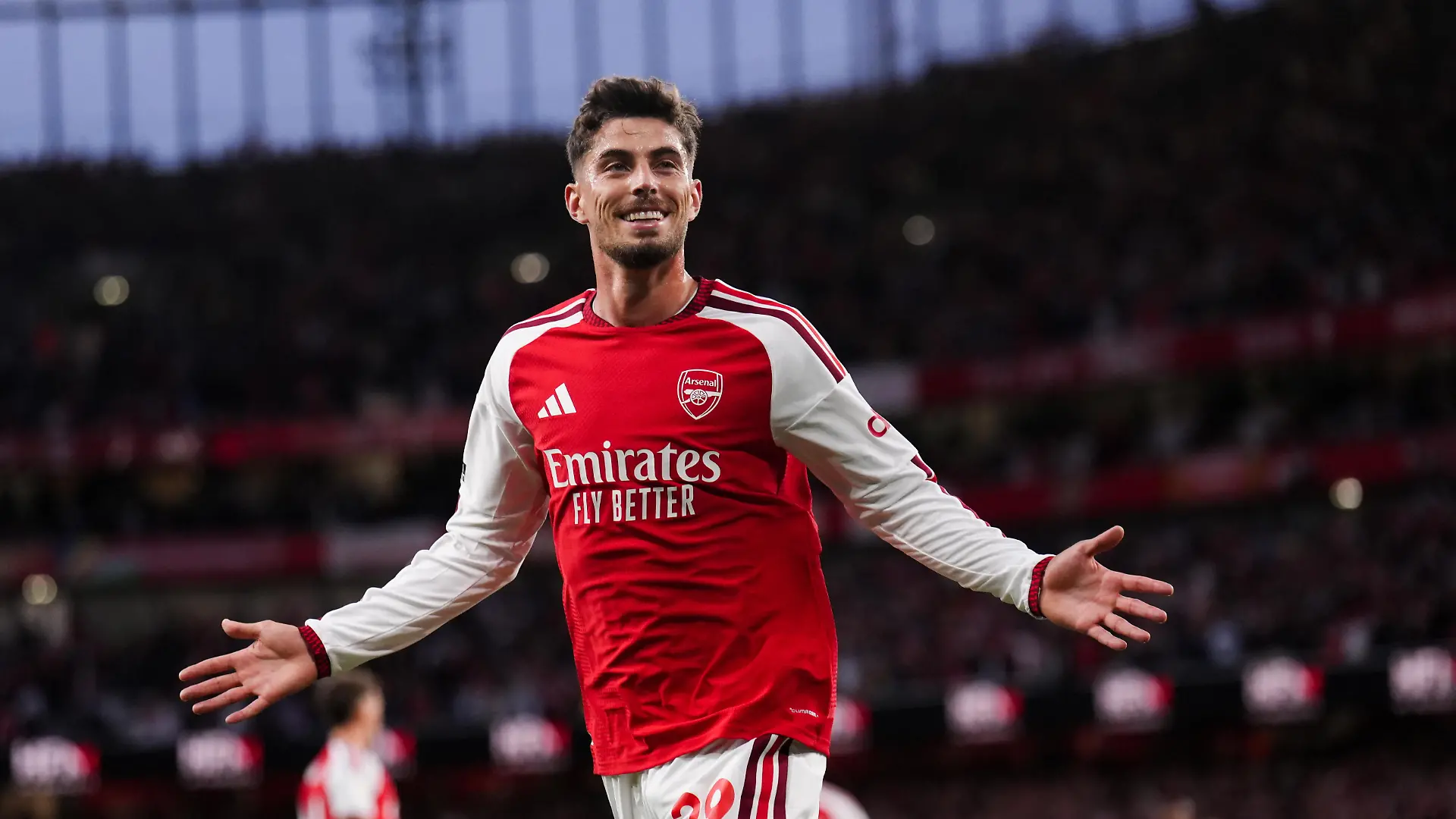 Arsenal v Coventry City - Premier League - Emirates Stadium. Arsenal's Kai Havertz celebrates scoring the opening goal during the Premier League match at the Emirates Stadium, London. Picture date: Friday August 21, 2026. Photo credit should read: John Walton/PA Wire. RESTRICTIONS: EDITORIAL USE ONLY No use with unauthorised audio, video, data, fixture lists, club/league logos or "live" services. Online in-match use limited to 120 images, no video emulation. No use in betting, games or single club/league/player publications. URN:85623040