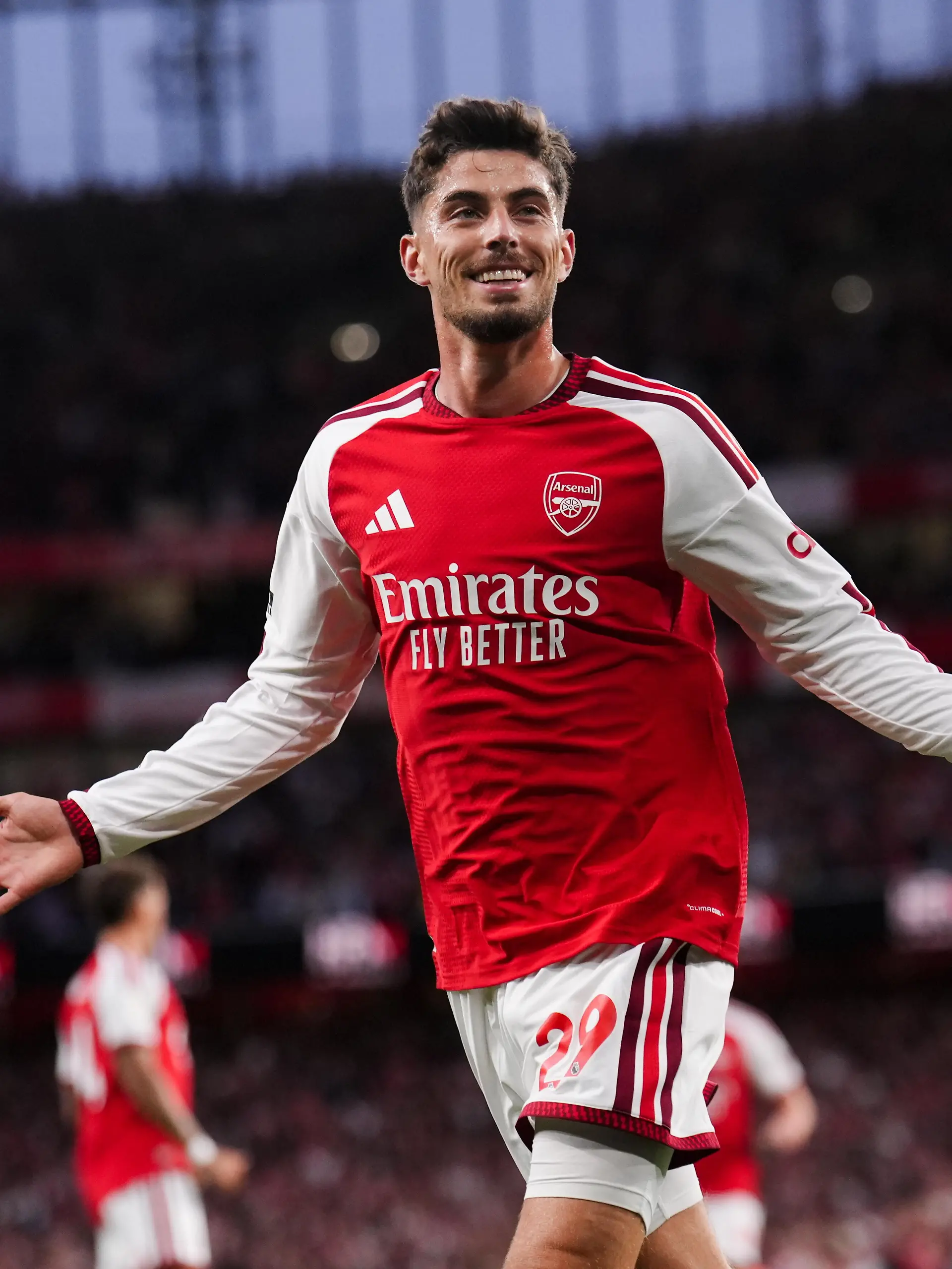 Arsenal v Coventry City - Premier League - Emirates Stadium. Arsenal's Kai Havertz celebrates scoring the opening goal during the Premier League match at the Emirates Stadium, London. Picture date: Friday August 21, 2026. Photo credit should read: John Walton/PA Wire. RESTRICTIONS: EDITORIAL USE ONLY No use with unauthorised audio, video, data, fixture lists, club/league logos or "live" services. Online in-match use limited to 120 images, no video emulation. No use in betting, games or single club/league/player publications. URN:85623040