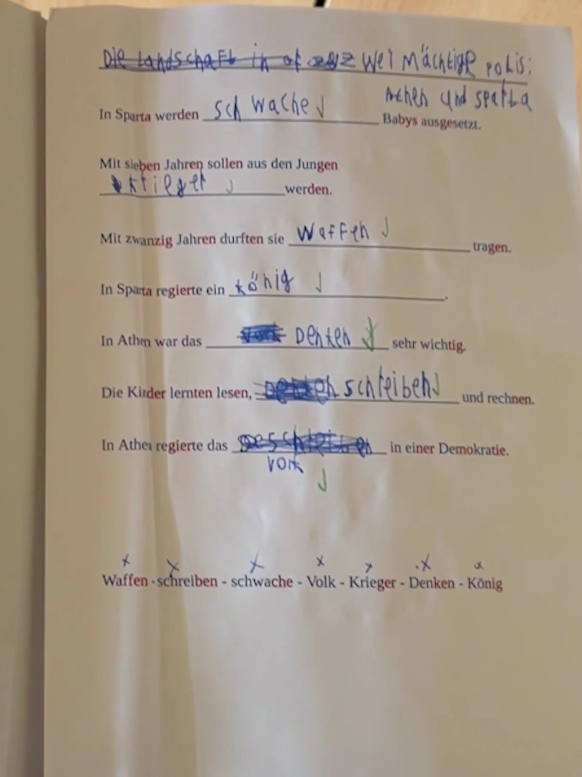 Lückentext eines Waldorfschülers