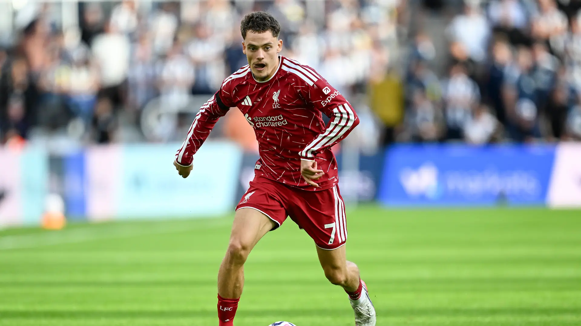 Newcastle Upon Tyne, England, 23rd August 2026. Florian Wirtz of Liverpool during the Newcastle United vs Liverpool Premier League match at St. James Park, Newcastle Upon Tyne. Picture credit should read: Anna Gowthorpe / Sportimage EDITORIAL USE ONLY. No use with unauthorised audio, video, data, fixture lists, club/league logos or live services. Online in-match use limited to 120 images, no video emulation. No use in betting, games or single club/league/player publications. SPI_078_AG_Newcastle_Liverpool SPI-4932-0076