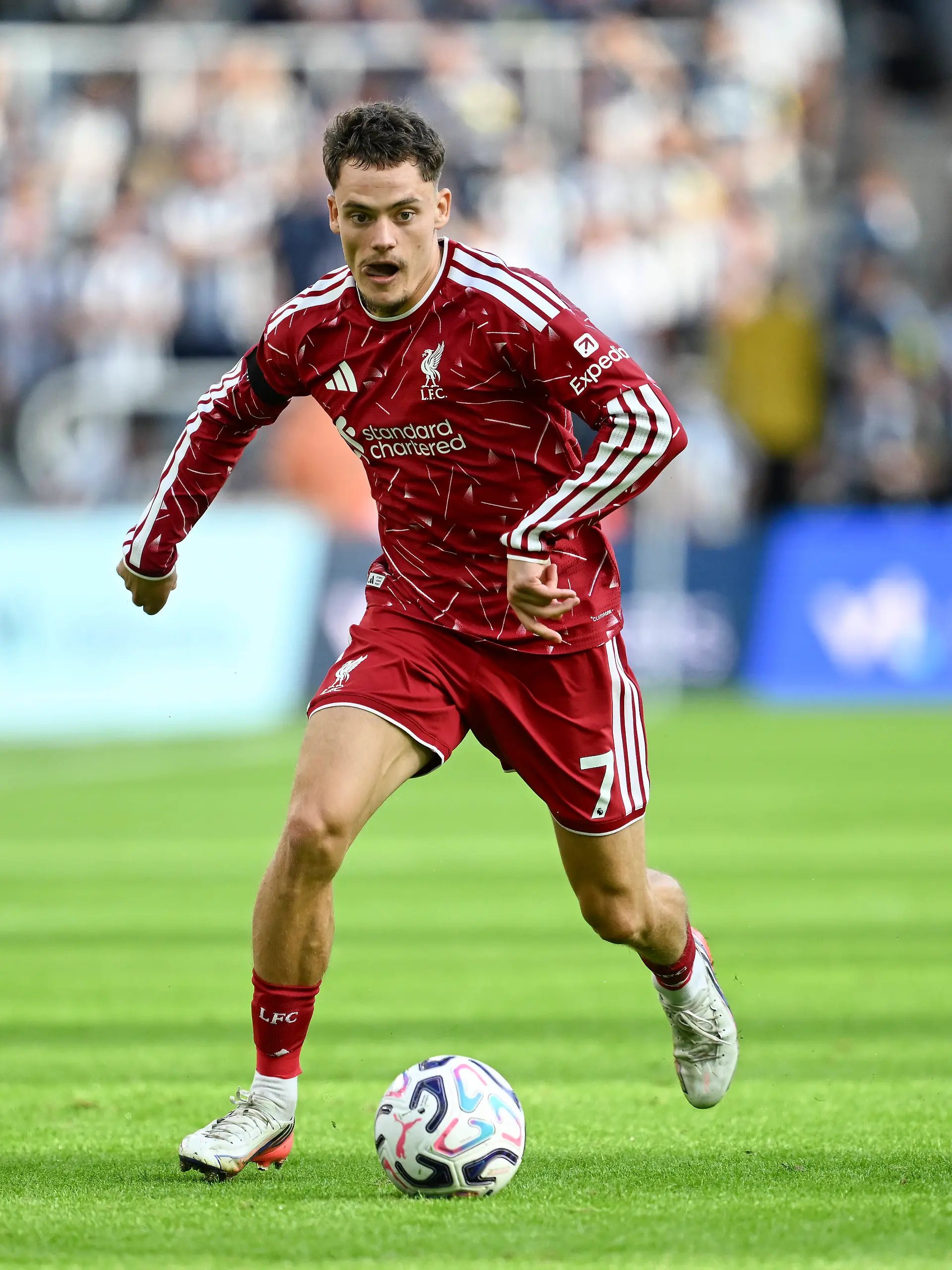 Newcastle Upon Tyne, England, 23rd August 2026. Florian Wirtz of Liverpool during the Newcastle United vs Liverpool Premier League match at St. James Park, Newcastle Upon Tyne. Picture credit should read: Anna Gowthorpe / Sportimage EDITORIAL USE ONLY. No use with unauthorised audio, video, data, fixture lists, club/league logos or live services. Online in-match use limited to 120 images, no video emulation. No use in betting, games or single club/league/player publications. SPI_078_AG_Newcastle_Liverpool SPI-4932-0076