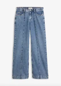 Wide-Leg-Jeans Mid Waist mit Naht, Mittelblau