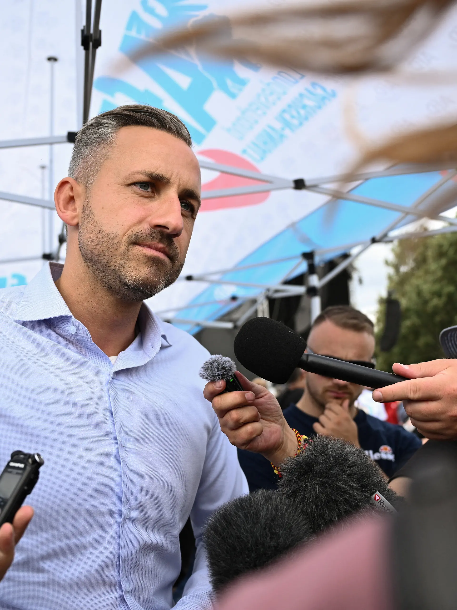 AfD top candidate Ulrich Siegmund campaigns ahead of the upcoming Saxony-Anhalt state elections, in Magdeburg