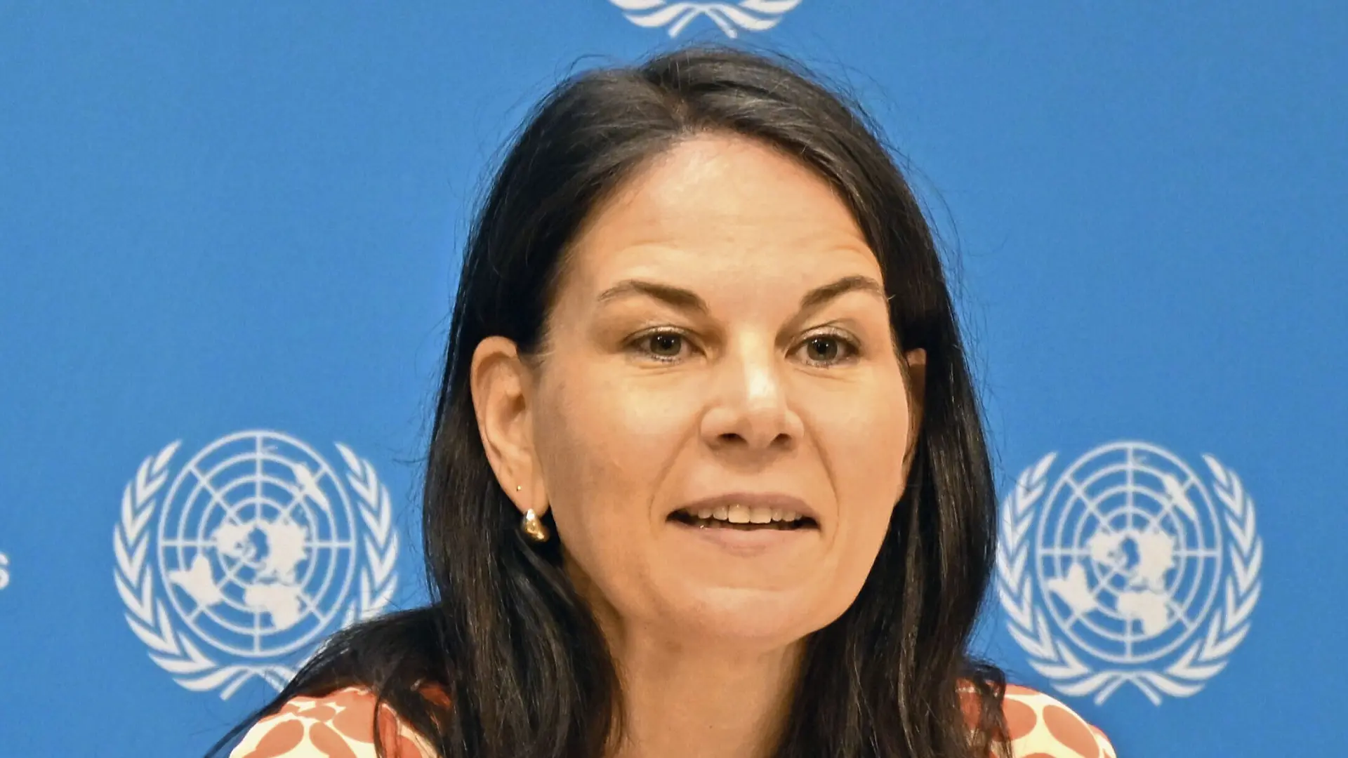 U.N. General Assembly President Annalena Baerbock holds a press conference at the U.N. headquarters in New York on Sept. 3, 2026. (Kyodo)