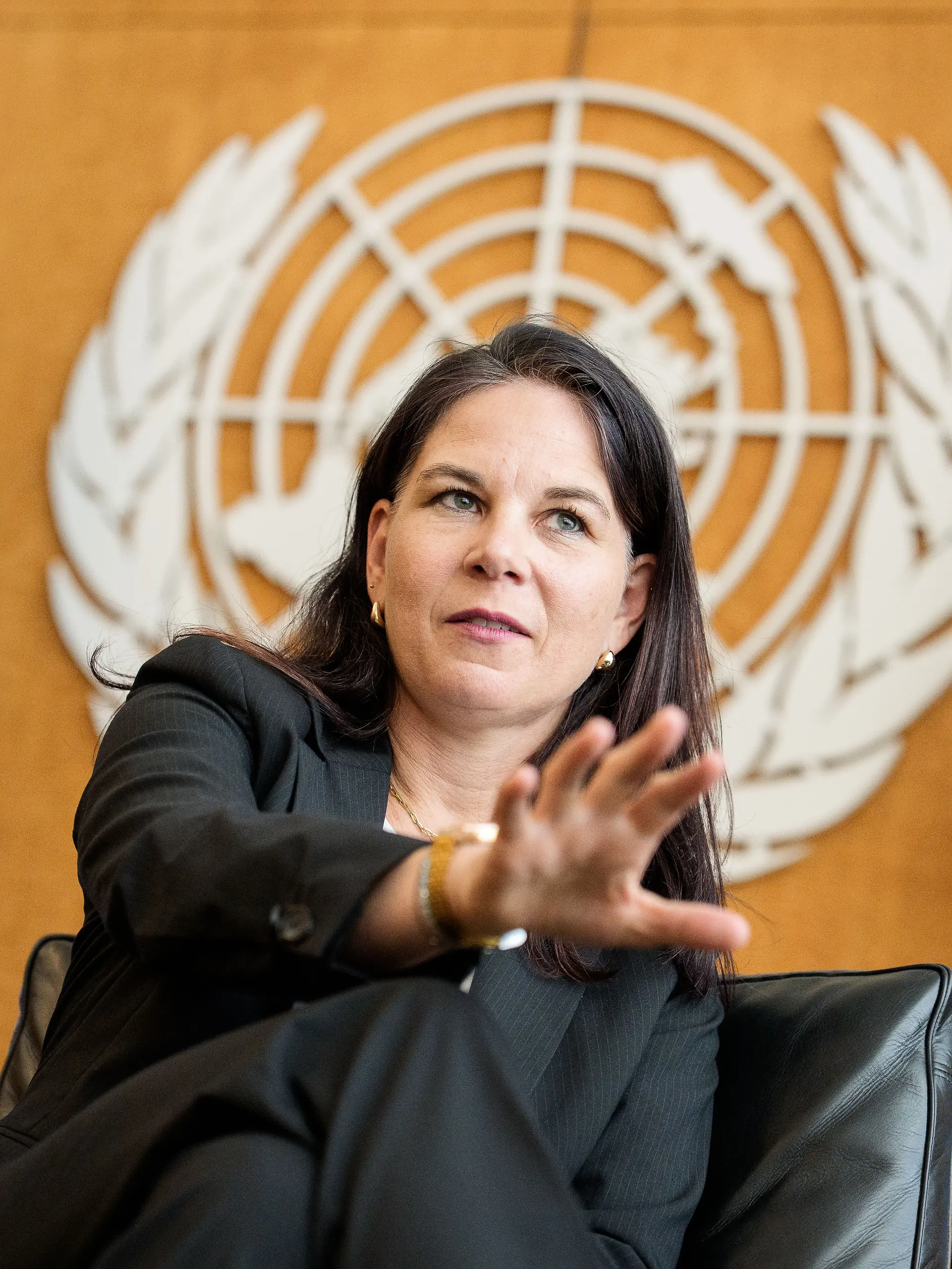 Annalena Baerbock, Präsidentin der Generalversammlung der Vereinten Nationen und ehemalige Außenministerin, aufgenommen in ihrem Büro in der UN bei einem Interview mit der dpa Deutsche Presse-Agentur. (zu dpa: ««Unverantwortlich» - USA und Russland schießen gegen Baerbock») +++ dpa-Bildfunk +++