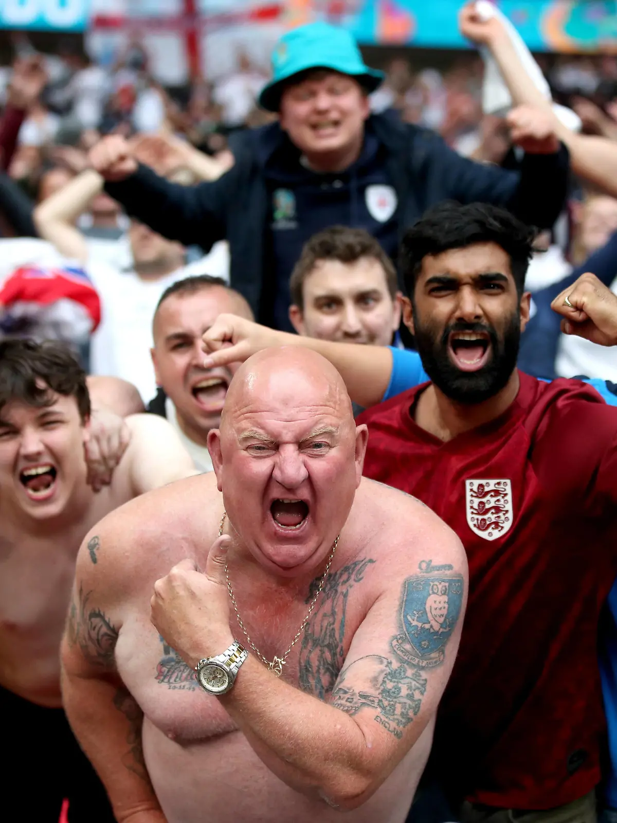  England v Germany - UEFA EURO, EM, Europameisterschaft,Fussball 2020 - Round of 16 - Wembley Stadium England fans celebrate after the UEFA Euro 2020 round of 16 match at Wembley Stadium, London. Picture date: Tuesday June 29, 2021. Use subject to restrictions. Editorial use only, no commercial use without prior consent from rights holder. PUBLICATIONxINxGERxSUIxAUTxONLY Copyright: xNickxPottsx 60650060