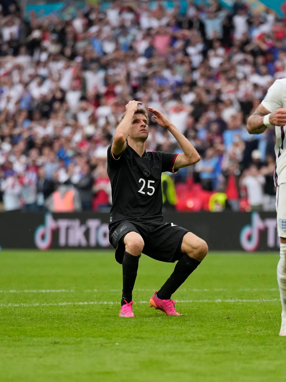 Soccer Football - Euro 2020 - Round of 16 - England v Germany - Wembley Stadium, London, Britain - June 29, 2021  Germany's Thomas Muller reacts after he misses a chance to score Pool via REUTERS/Frank Augstein