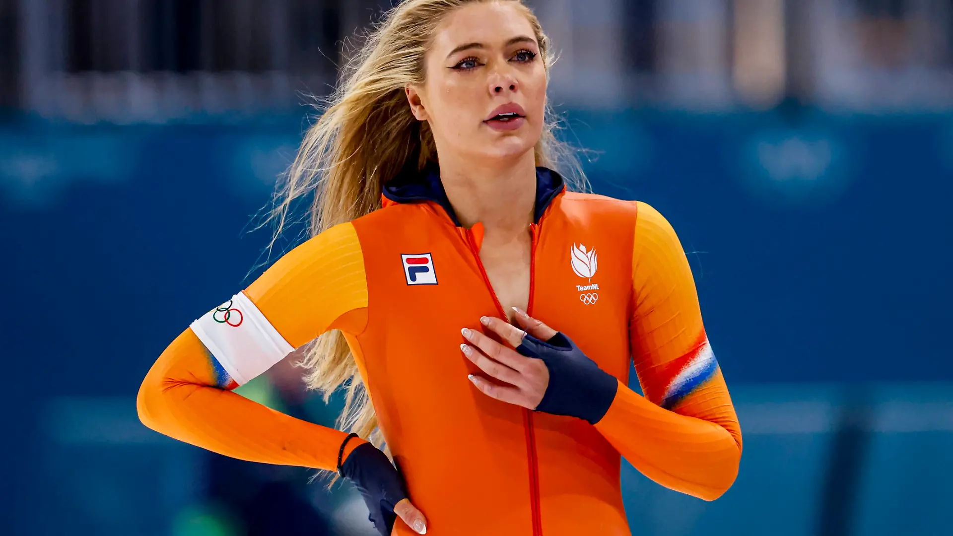 Jutta Leerdam of the Netherlands looks on after competing on the Speed Skating Women's 500m on day nine of the Milano Cortina 2026 Winter Olympics at Milano Speed Skating Stadium on February 15, 2026 in Milan, Italy. (Photo by Henk Jan Dijks/Marcel ter Bals/DeFodi Images)