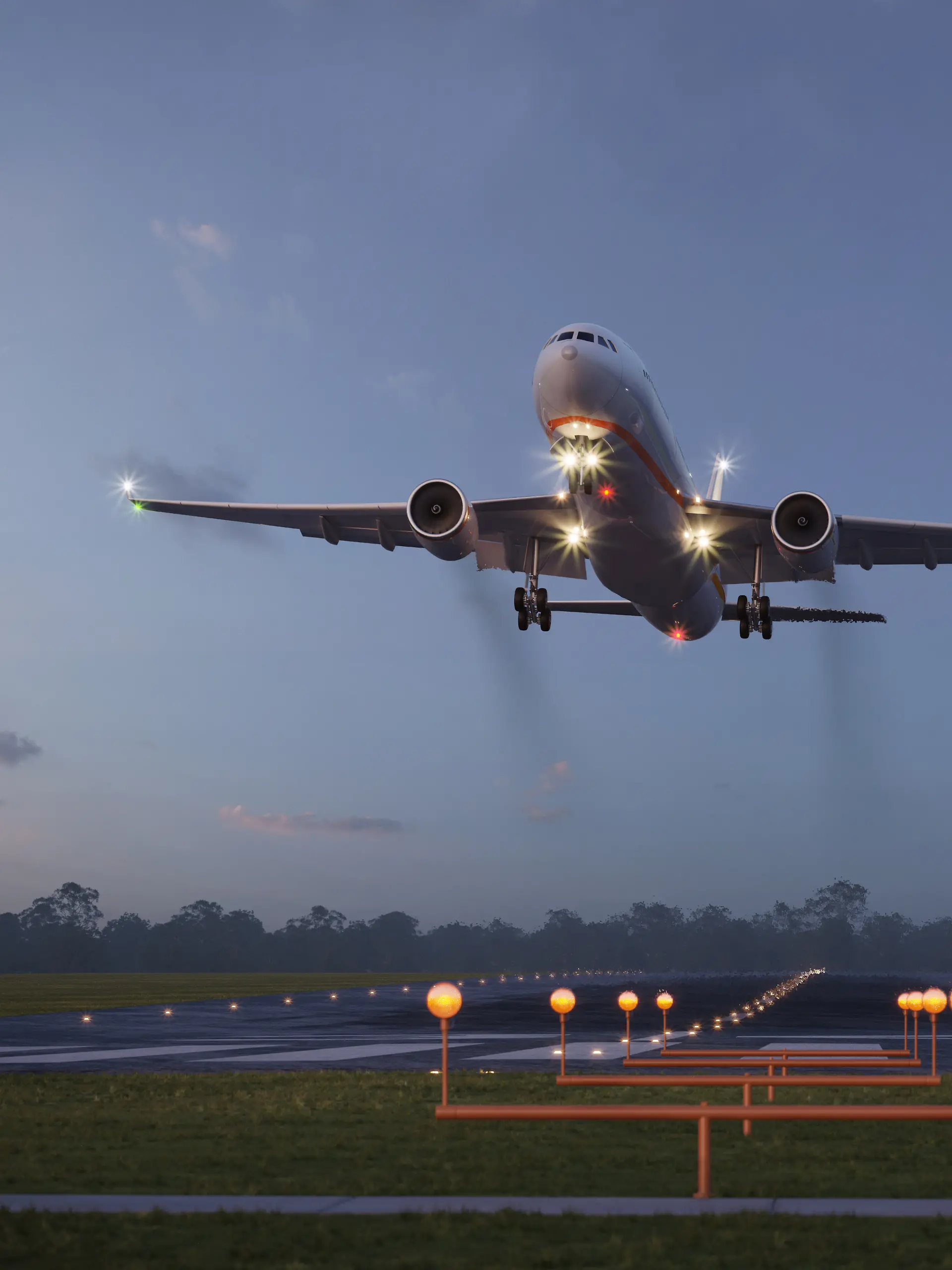 Flugzeug hebt von Landebahn ab
