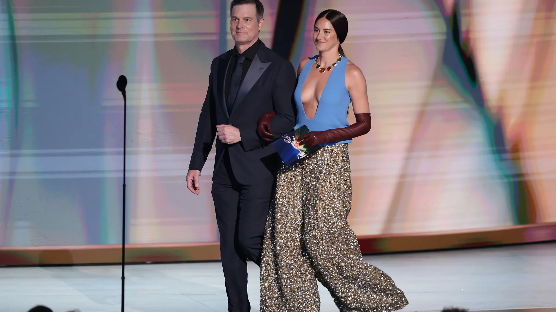 Los Angeles, CA - September 14, 2026: Peter Krause and Shailene Woodley during the 78th Emmy Awards ceremony at the Peacock Theater in Los Angeles, CA, Monday, Sept. 14, 2026. (Robert Gauthier / Los Angeles Times via Getty Images)