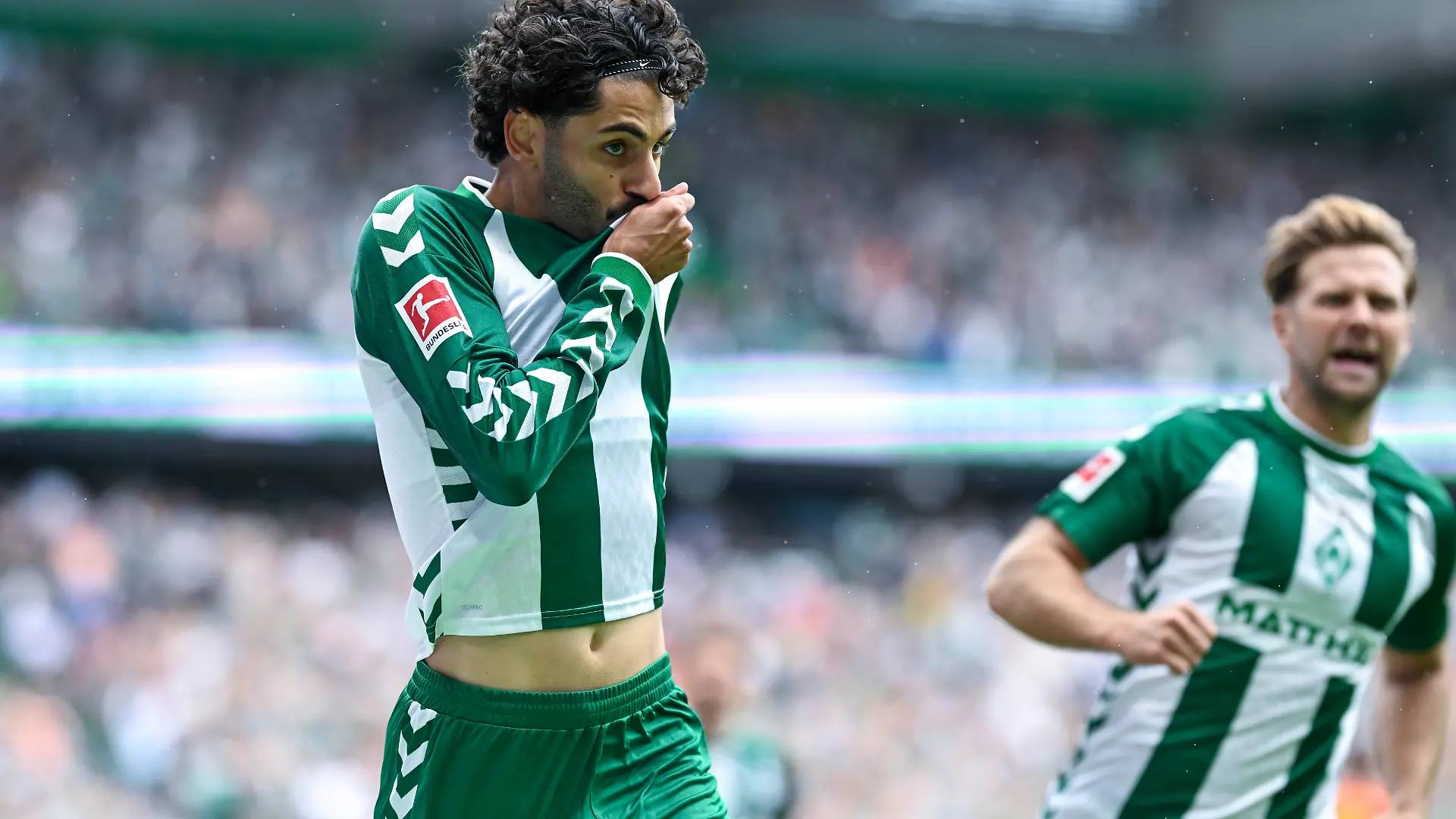 1. Bundesliga: SV Werder Bremen - RB Leipzig am 05.09.2026 im Weserstadion in Bremen Jubel, Torjubel, Torschuetze, Torschütze Eren Dinkci Bremen jubelt nach seinem Tor zum 1:0. *** 1 Bundesliga: SV Werder Bremen vs. RB Leipzig on September 5, 2026, at the Weserstadion in Bremencelebrations, goal celebrations, goal scorers, goal scorer Eren Dinkci Bremen celebrates after his goal to make it 10 MT
