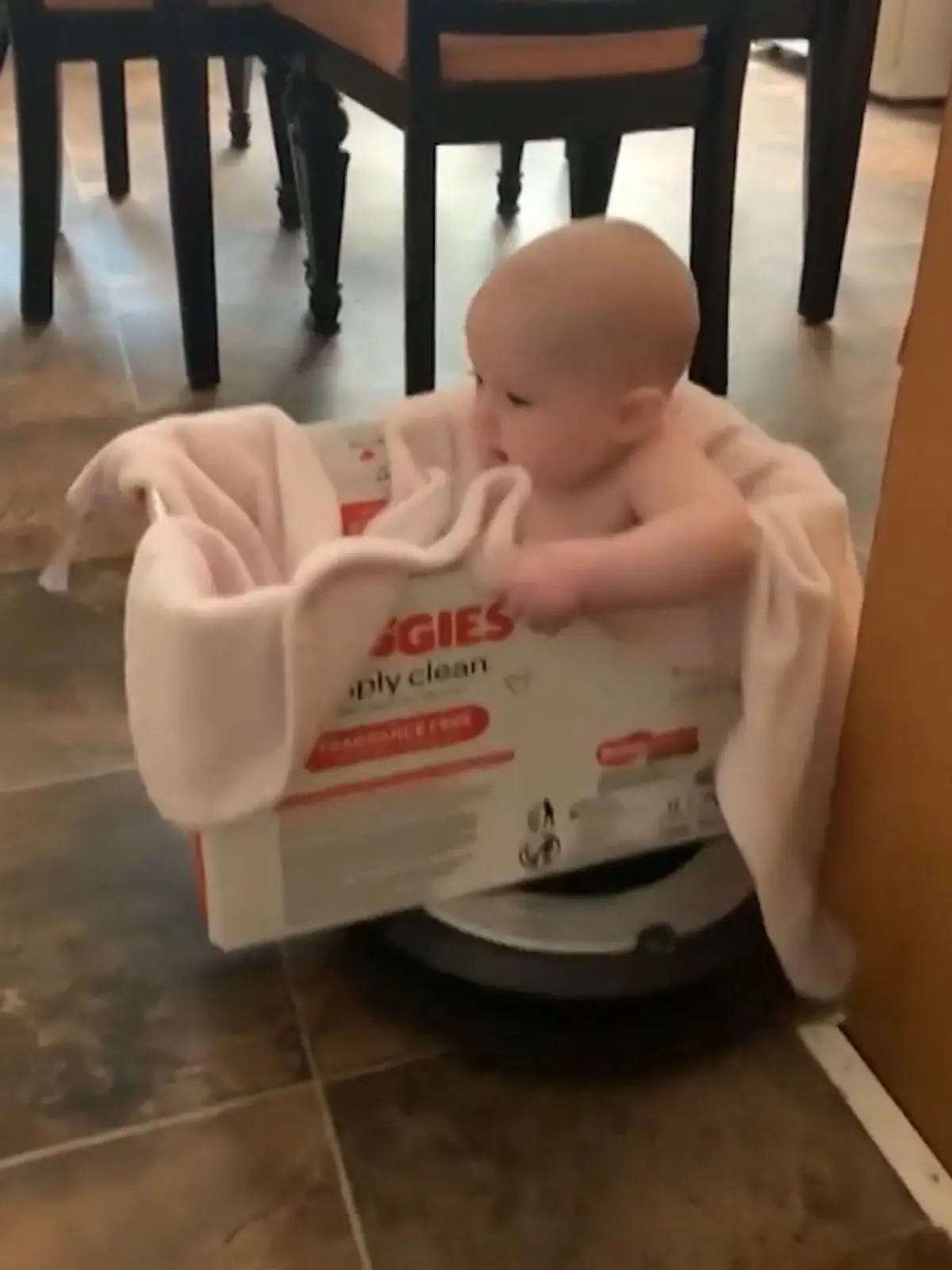 Bild zu: "Baby saust auf Saugroboter"