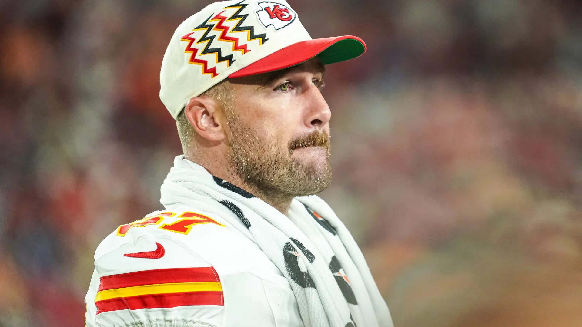 Kansas City Chiefs at Tampa Bay Buccaneers, Tampa Bay, Florida, USA Tampa Bay, Florida, USA, August 22, 2026, Kansas City Chiefs player Travis Kelce 87 watching on at Raymond James Stadium. Copyright: xMartyxJean-Louisx