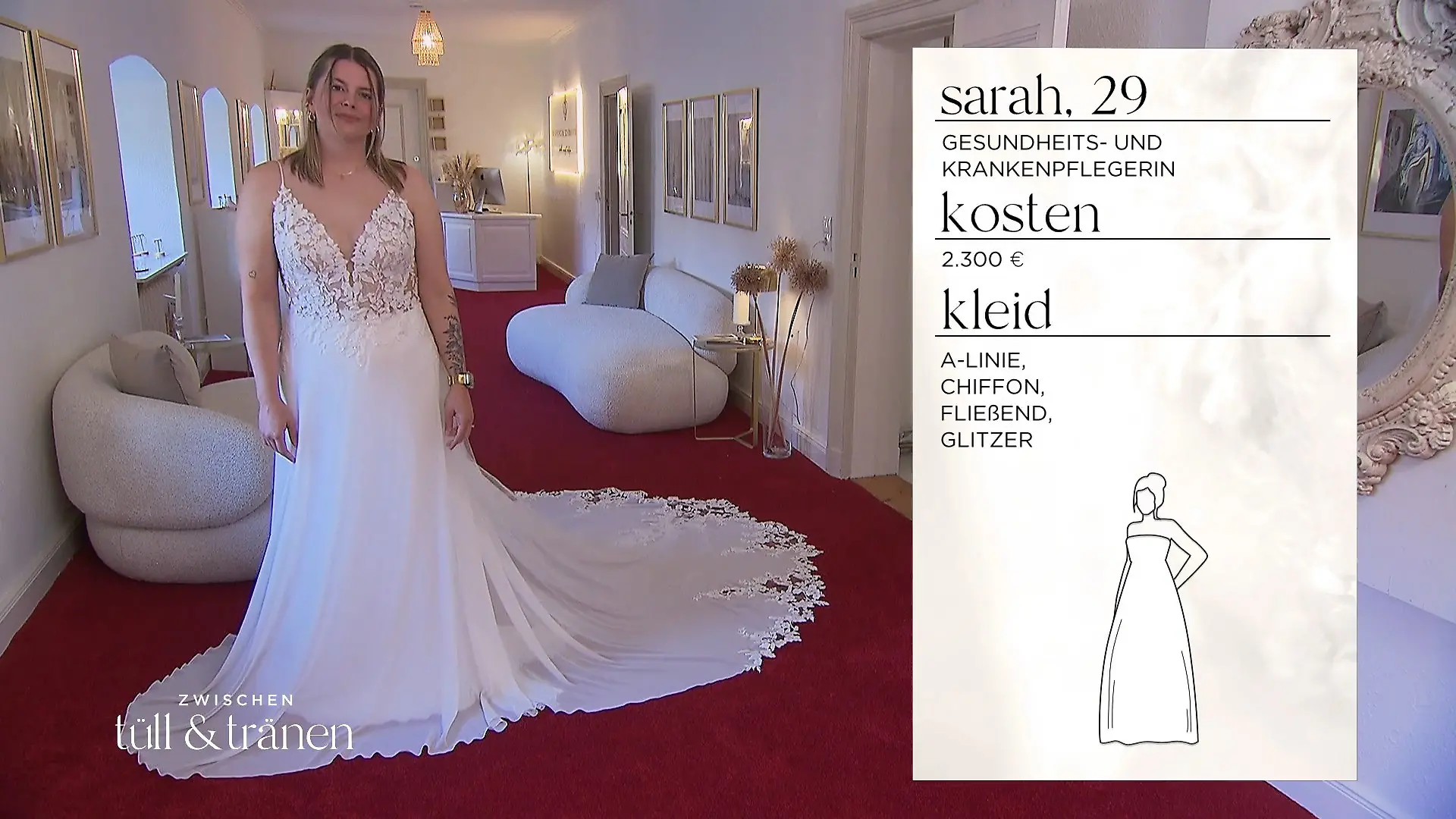 Sarah findet ihr Kleid aus fließendem Chiffon Ganz ohne Niklas