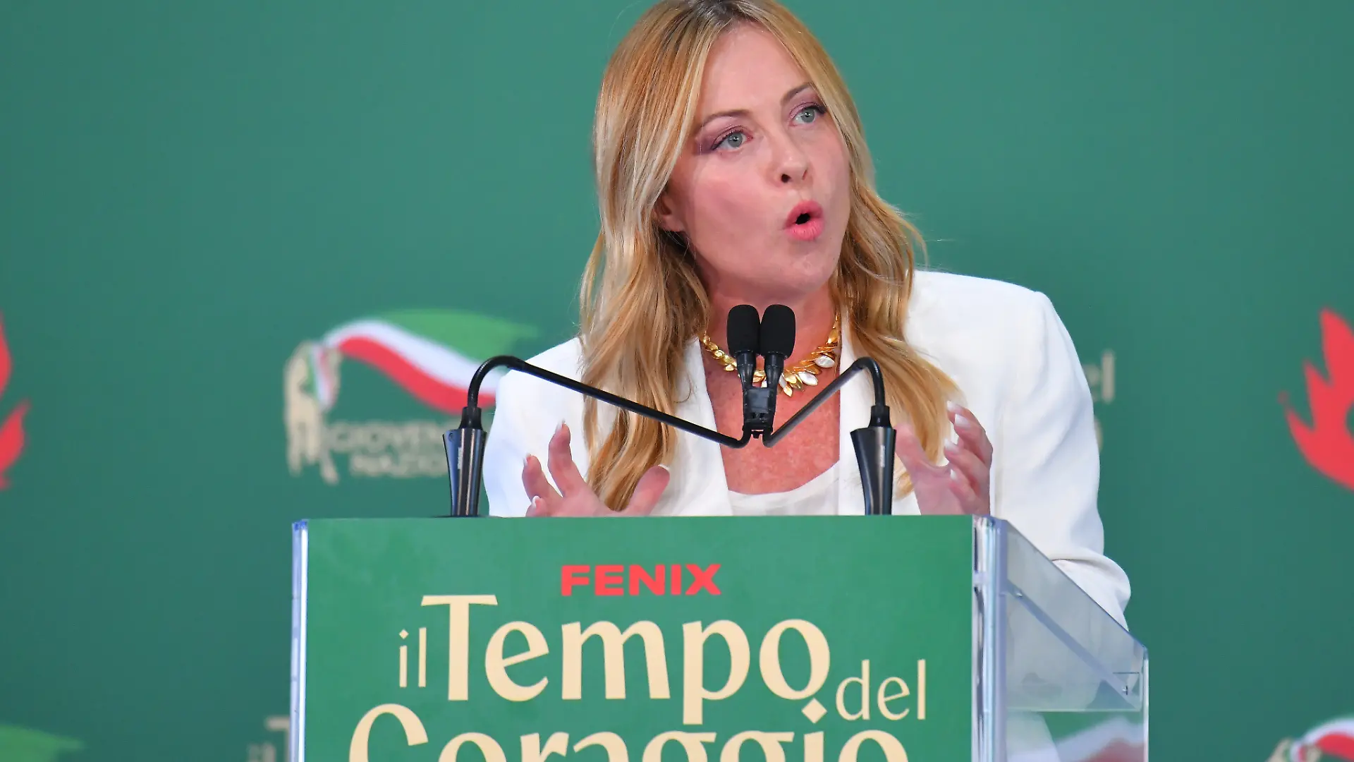 Rome, Italy: IPA88758658 - Giorgia Meloni (Italian Prime Minister) attends the Fenix ??event - âThe Time of Courage,â organized by Gioventu Nazionale, the youth wing of the Italian political party Fratelli d'Italia â at the Laghetto dell'Eur on September 20, 2026, in Rome, Italy (Credit Image: © Roberto Bettacchi/IPA via ZUMA Press