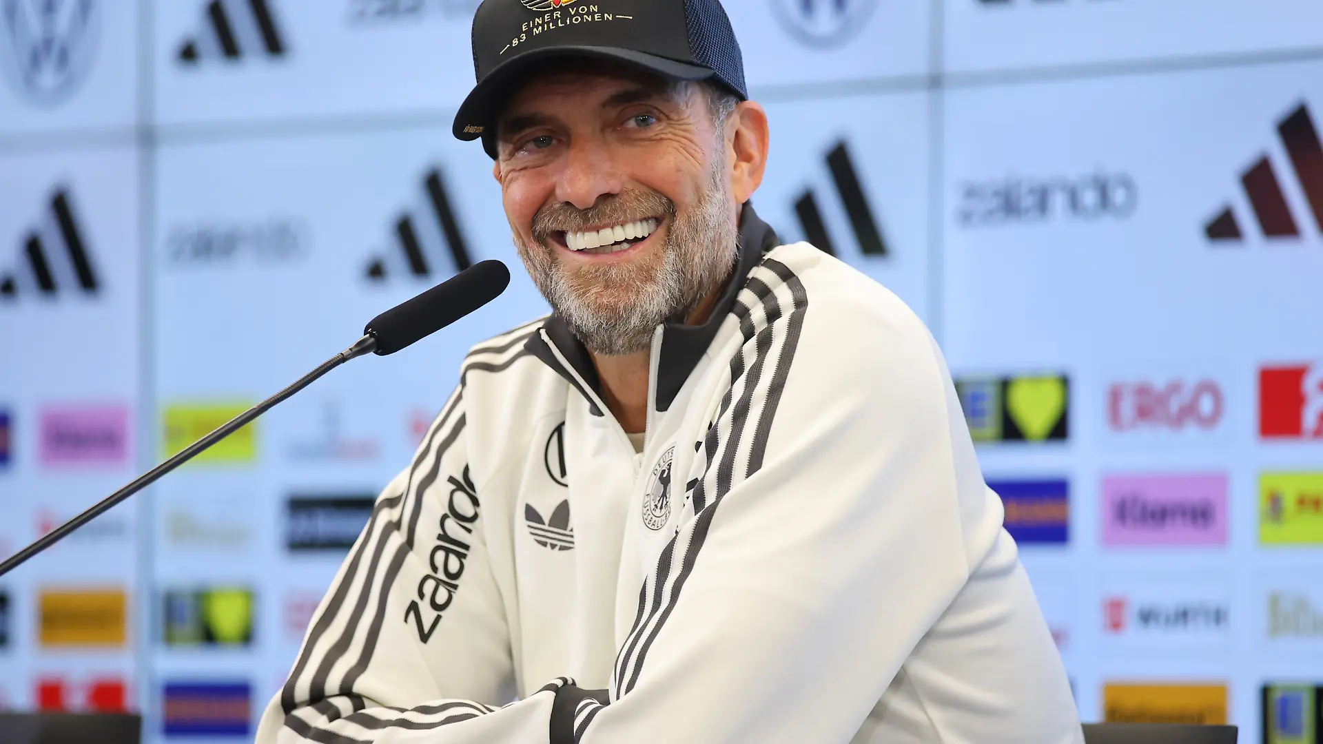 FRANKFURT AM MAIN, GERMANY - SEPTEMBER 17: Jürgen Klopp, head coach of Germany, speaks to the media during the presentation of the German UEFA Nations League squad at DFB-Campus on September 17, 2026 in Frankfurt am Main, Germany. (Photo by Alex Grimm/Getty Images)