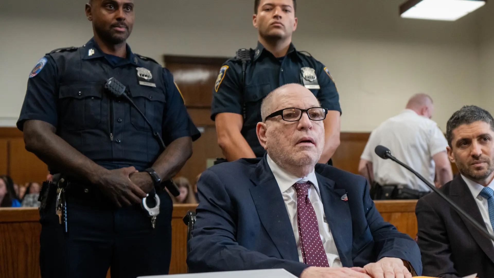 Harvey Weinstein appears in Manhattan Supreme Court to be sentenced for sexually assaulting Miriam Haley Tuesday, September 23, 2026 in New York City New York. Pool Photo by Steven Hirsch/UPI Photo via Newscom picture alliance