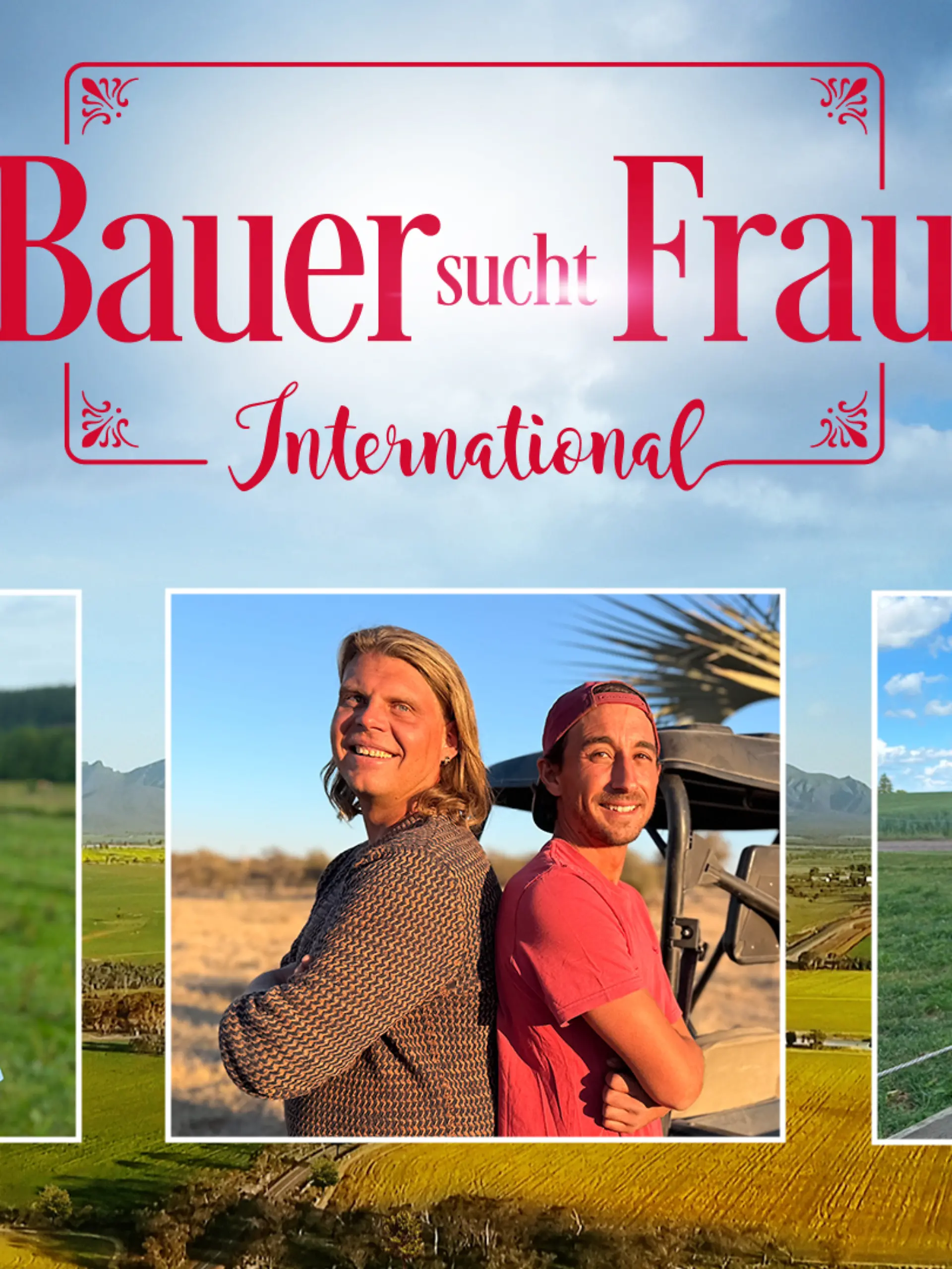 „Bauer sucht Frau international” 2027: V.l.: Manuel aus Belgien, Alexander und Martin aus Namibia, Linnea aus Schweden.