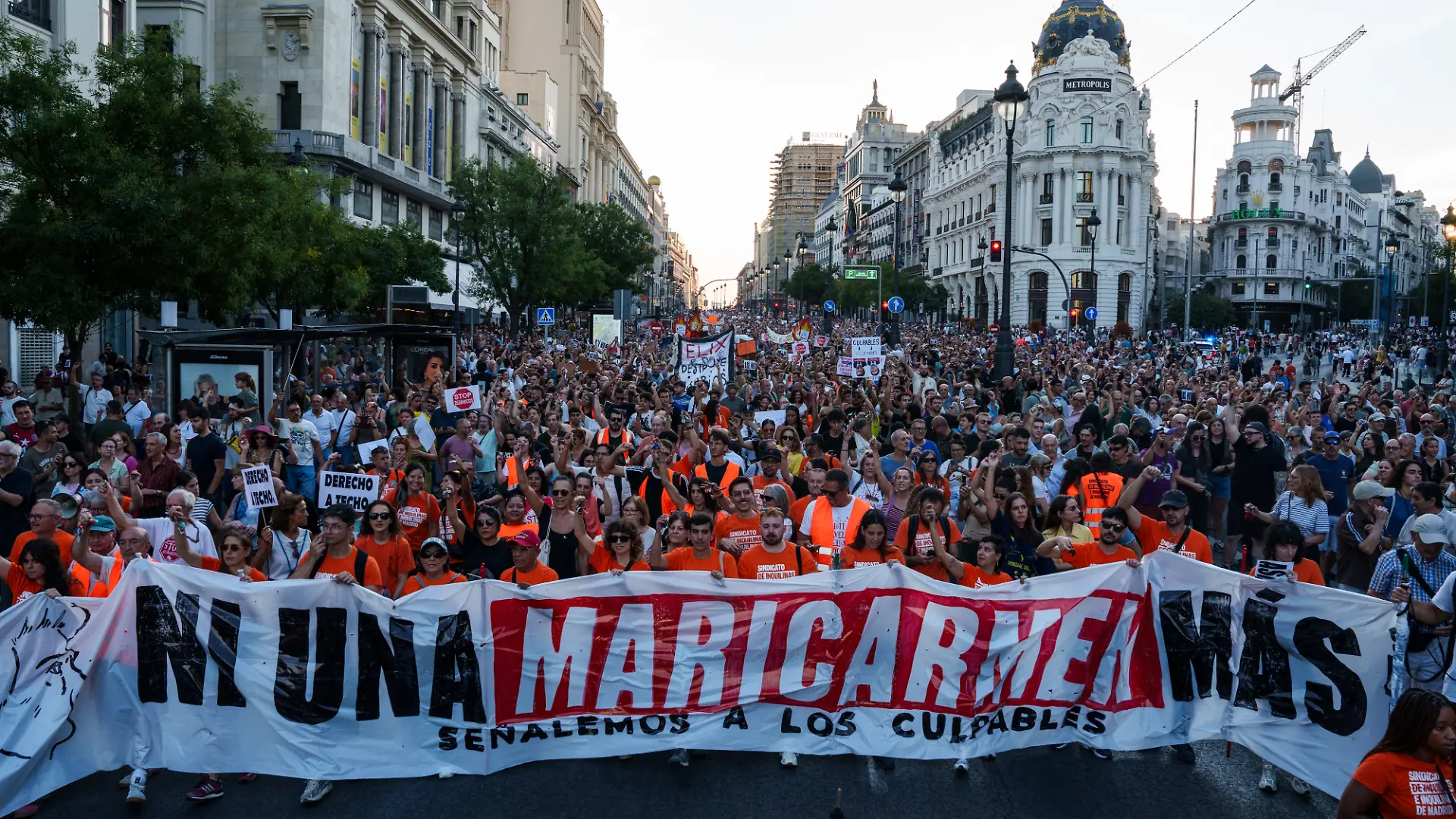 Volunteers from the Tenantsâ Union during a demonstration to protest against the eviction of Maricarmen Abascal, on 26 September 2026, in Madrid (Spain). The Madrid Tenantsâ Union has organised the protest under the slogan âNot one more Maricarmenâ. Photo by Matias Chiofalo/Europa Press/ABACAPRESS.COM