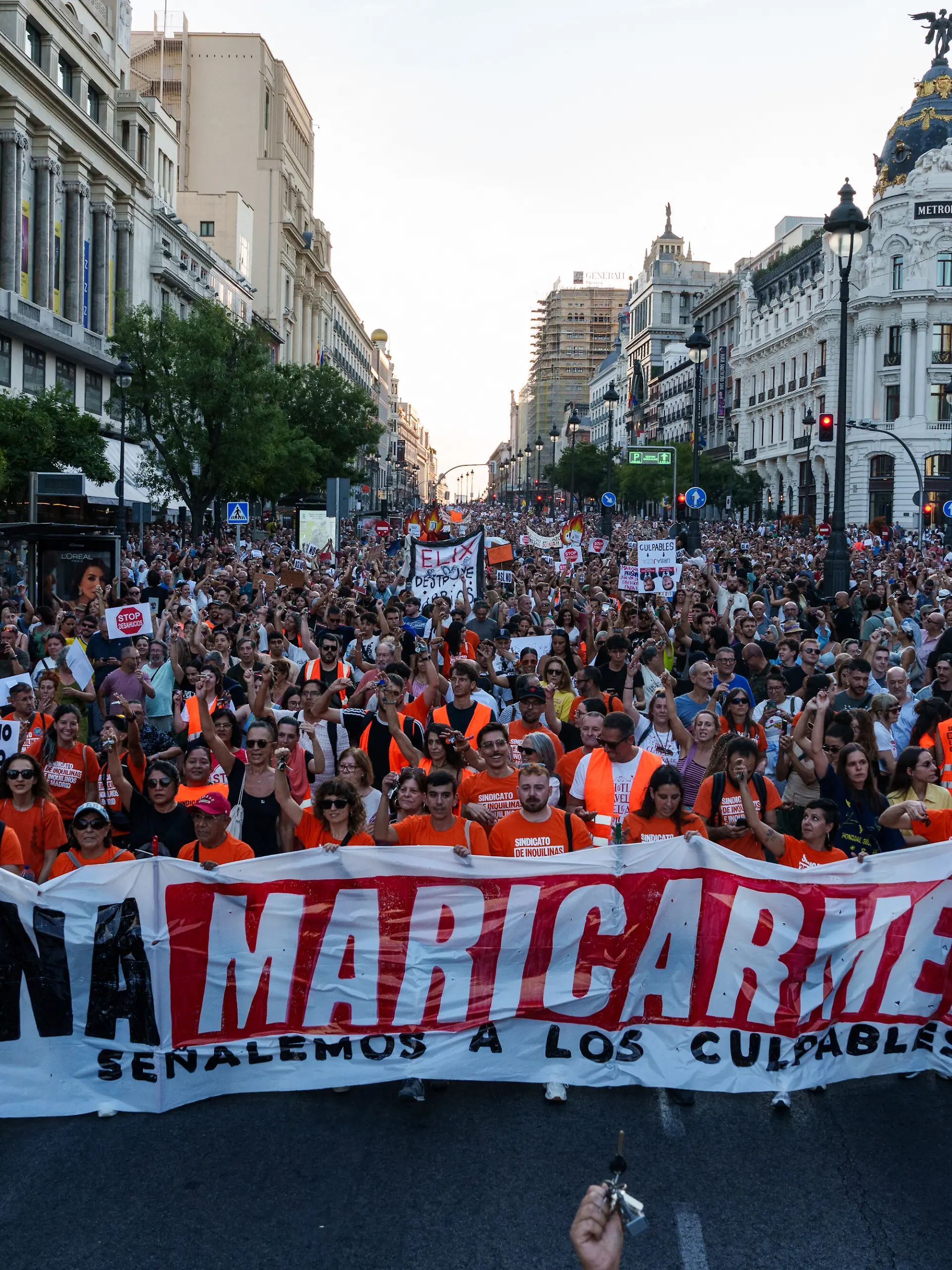 Volunteers from the Tenantsâ Union during a demonstration to protest against the eviction of Maricarmen Abascal, on 26 September 2026, in Madrid (Spain). The Madrid Tenantsâ Union has organised the protest under the slogan âNot one more Maricarmenâ. Photo by Matias Chiofalo/Europa Press/ABACAPRESS.COM
