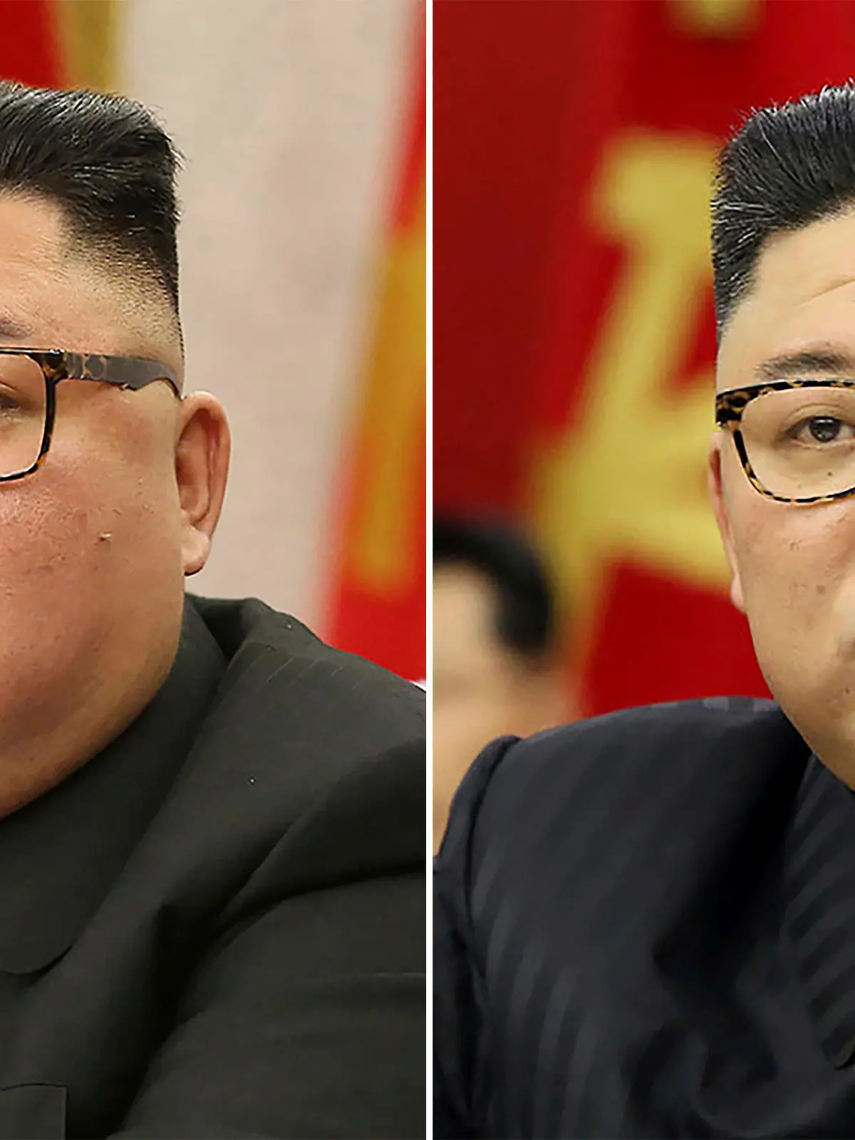 FILE - This combination of file photos provided by the North Korean government, shows North Korean leader Kim Jong Un at Workers' Party meetings in Pyongyang, North Korea, on Feb. 8, 2021, left, and June 15, 2021. North Korean state TV has cited an unidentified resident as saying that citizens are heartbroken because of leader Kim's “emaciated looks.” The comments are a rare acknowledgement of outside speculation that Kim has recently lost a considerable about of weight. Independent journalists were not given access to cover the event depicted in this image distributed by the North Korean government. The content of this image is as provided and cannot be independently verified. (Korean Central News Agency/Korea News Service via AP, File)