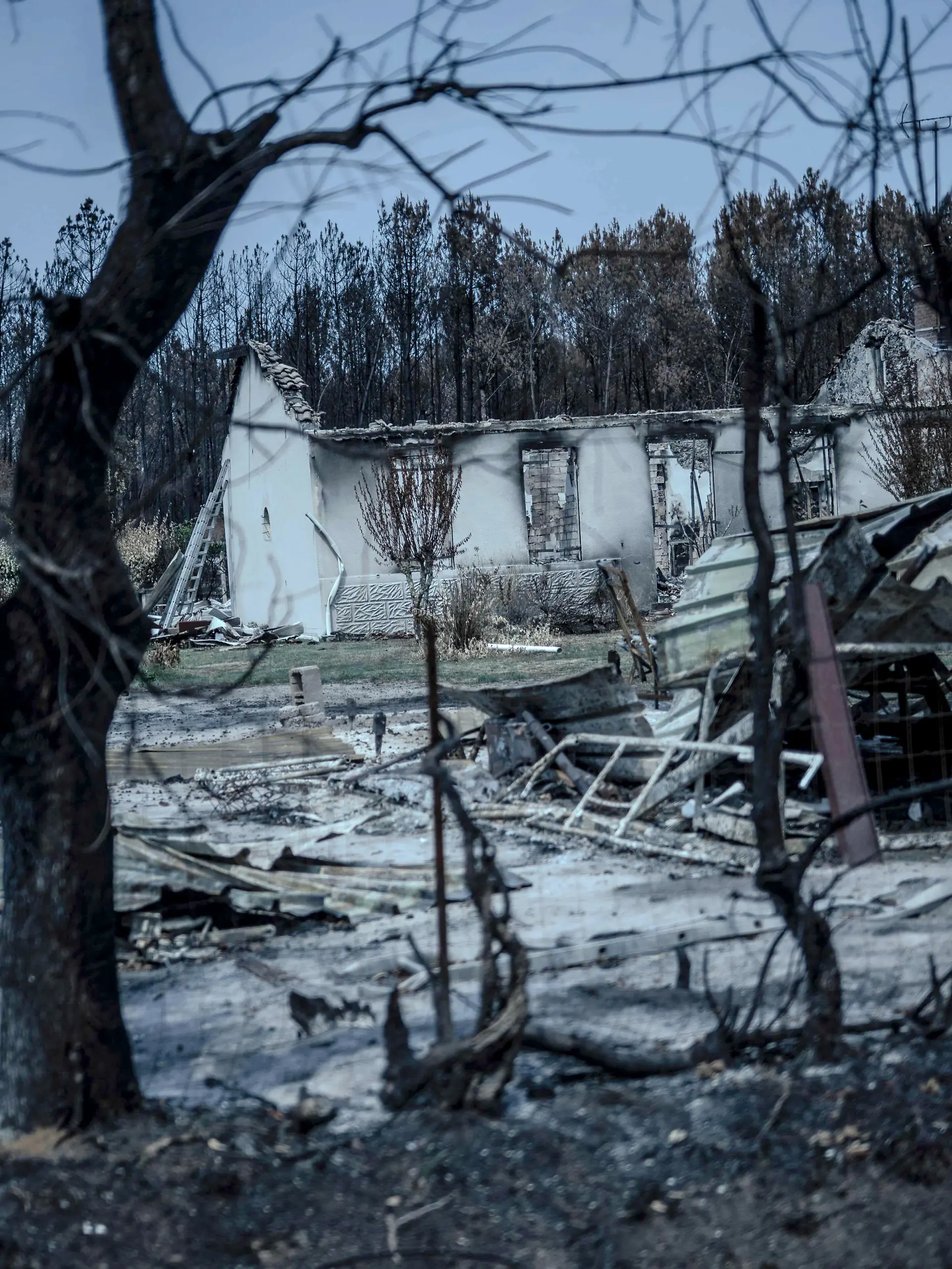 Das am 17.08.2026 zur Verfügung gestelle Bild zeigt ein ausgebranntes Haus, das in der Region Gironde von einem Waldbrand erfasst wurde. In der Gemeinde wurden rund 180 Häuser auf einer Gesamtfläche von 45.000 Hektar durch die Flammen zerstört. +++ dpa-Bildfunk +++