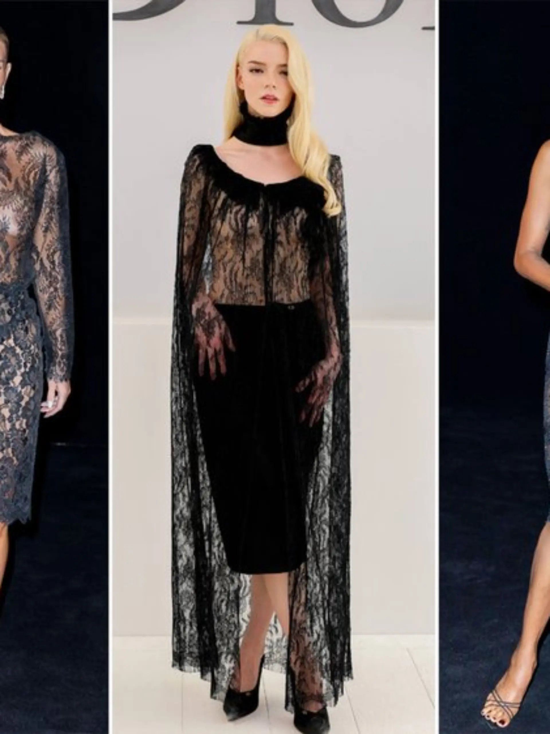 Rosie Huntington-Whiteley, Anya Taylor-Joy und Zoë Saldaña (v.l.) in ihren transparenten Looks.