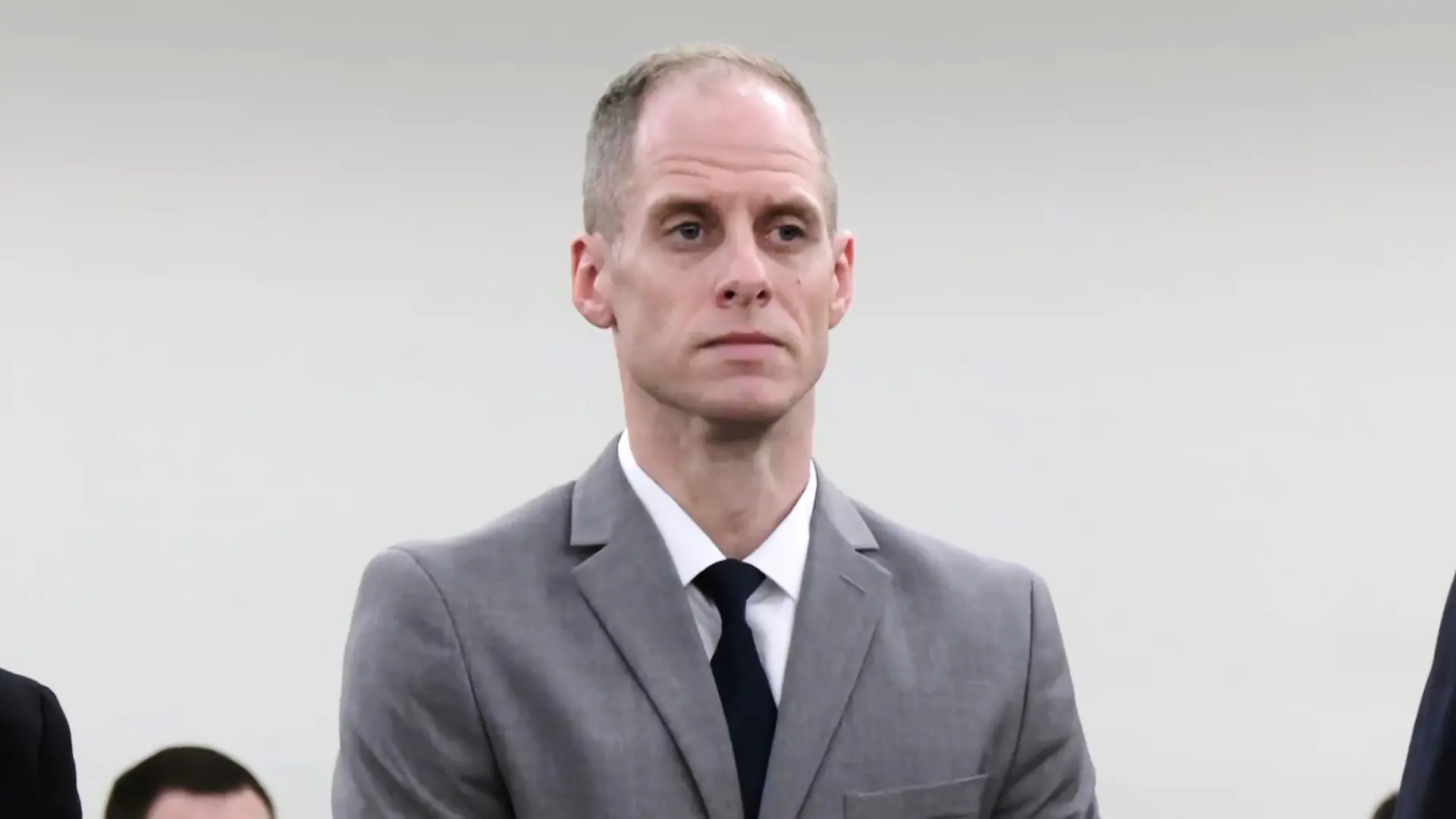 This image taken from pool court video shows 40-year-old Caleb Flynn listening to the judge reading out the jury’s verdict at the Miami County Court of Common Pleas on Tuesday, Sept. 29, 2026, in Troy, Ohio.