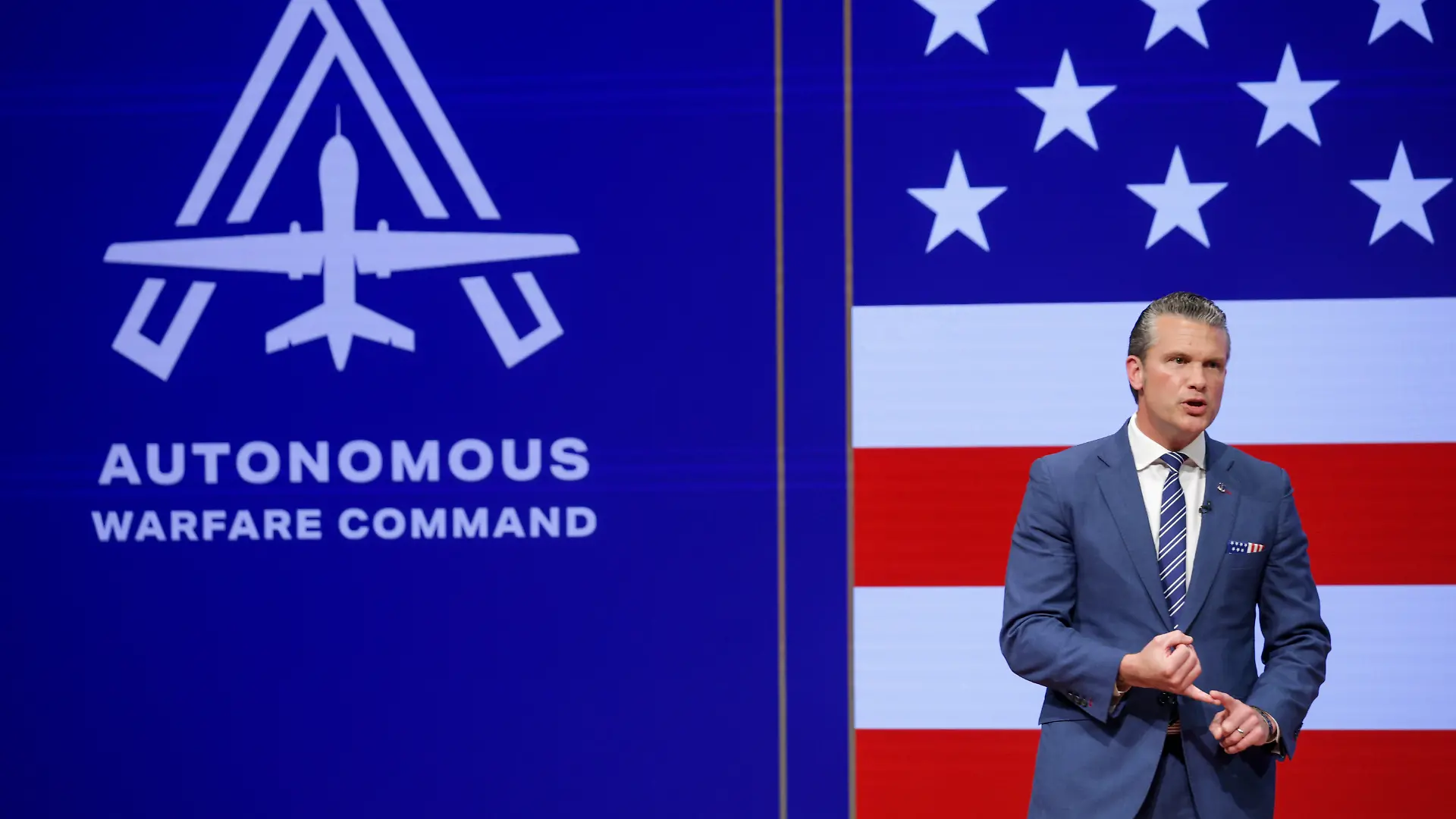 Secretary of Defense Pete Hegseth gives a State of the Force address at Marine Corps Base Quantico, Wednesday, Sept. 30, 2026 in Quantico, Va.  (Alex Wong/Pool Photo via AP)