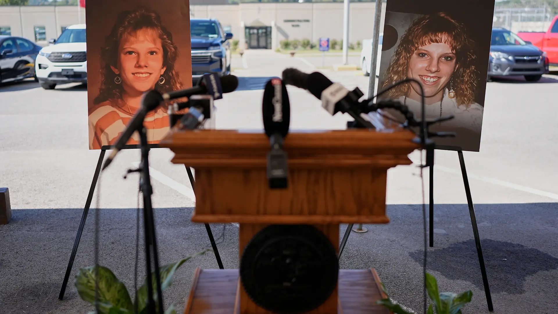 Photographs of Colleen Slemmer, who was murdered in 1995, are displayed outside Riverbend Maximum Security Institution before the planned execution of Christa Pike, Wednesday, Sept. 30, 2026, in Nashville, Tenn. (AP Photo/George Walker IV)