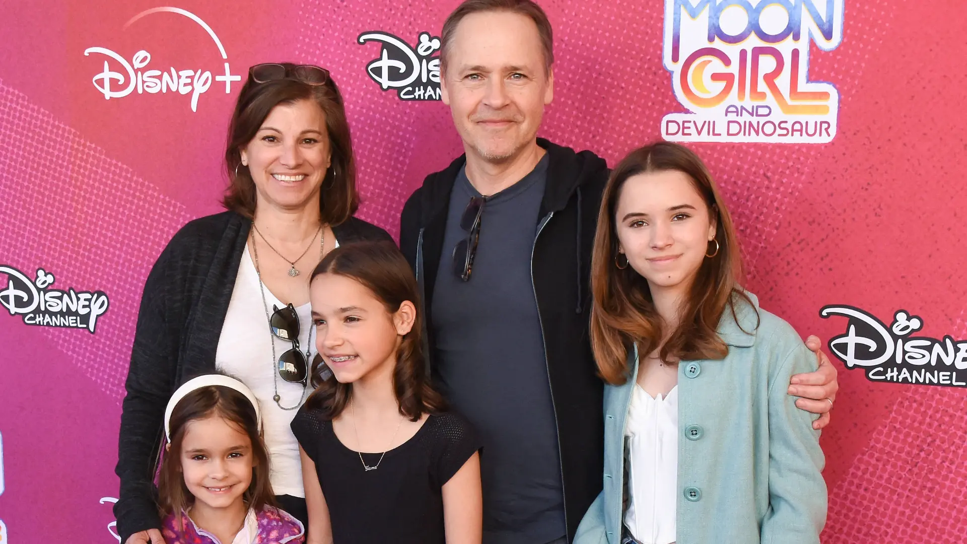 February 4, 2023, BurBank, California, United States: Kim Painter, Chad Lowe, Nixie Lowe, Fiona Lowe and Mabel Lowe attend Marvel s Moon Girl And Devil Dinosaur TV series premiere.