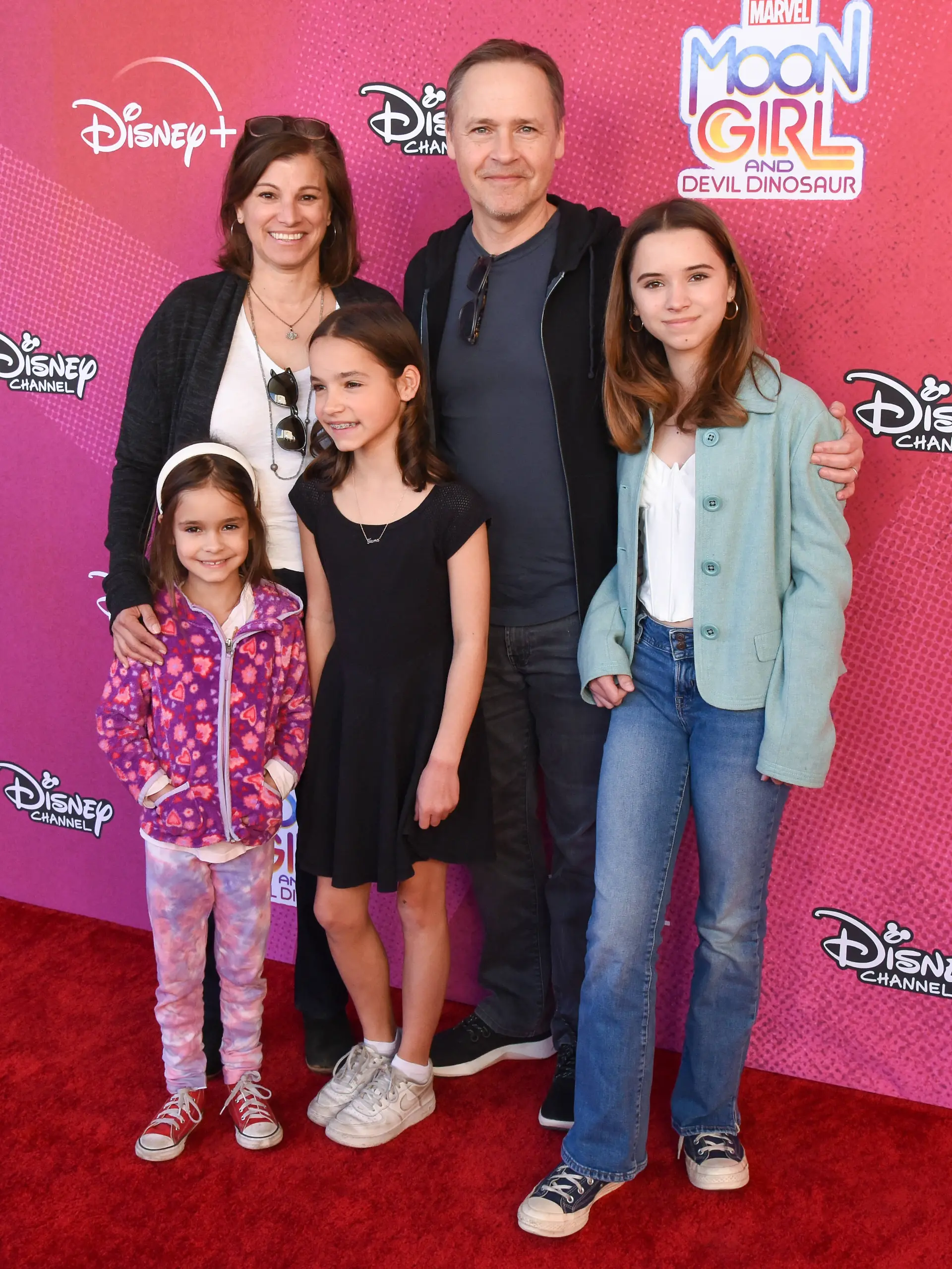 February 4, 2023, BurBank, California, United States: Kim Painter, Chad Lowe, Nixie Lowe, Fiona Lowe and Mabel Lowe attend Marvel s Moon Girl And Devil Dinosaur TV series premiere.