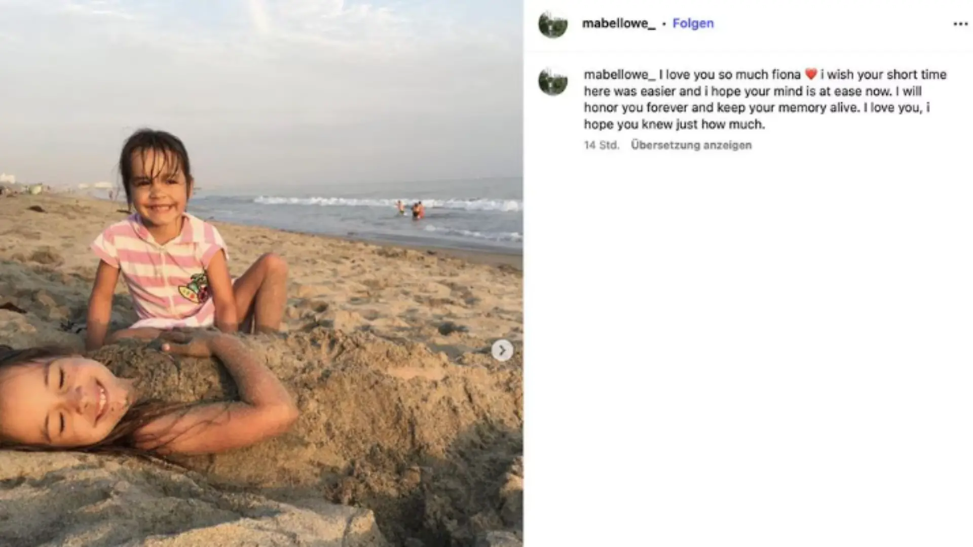 Mabel teilt bei Instagram unbeschwerte Momente mit ihrer Schwester Fiona und nimmt gleichzeitig Abschied von ihr.