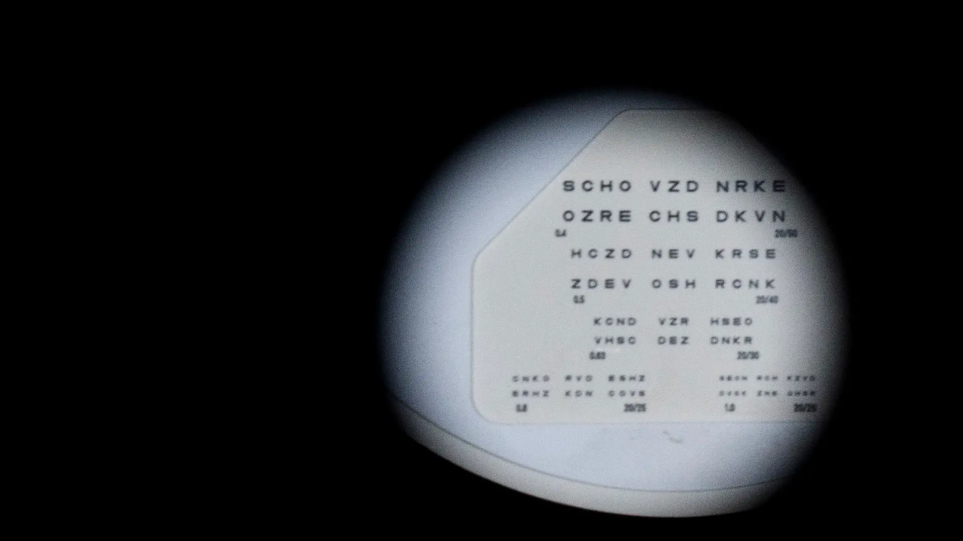 An eye chart is seen through a phoropter, which is used to determine a person's vision correction needs, at an optometrist's office on Tuesday, Oct. 15, 2024, in Portland, Ore. (AP Photo/Jenny Kane)
