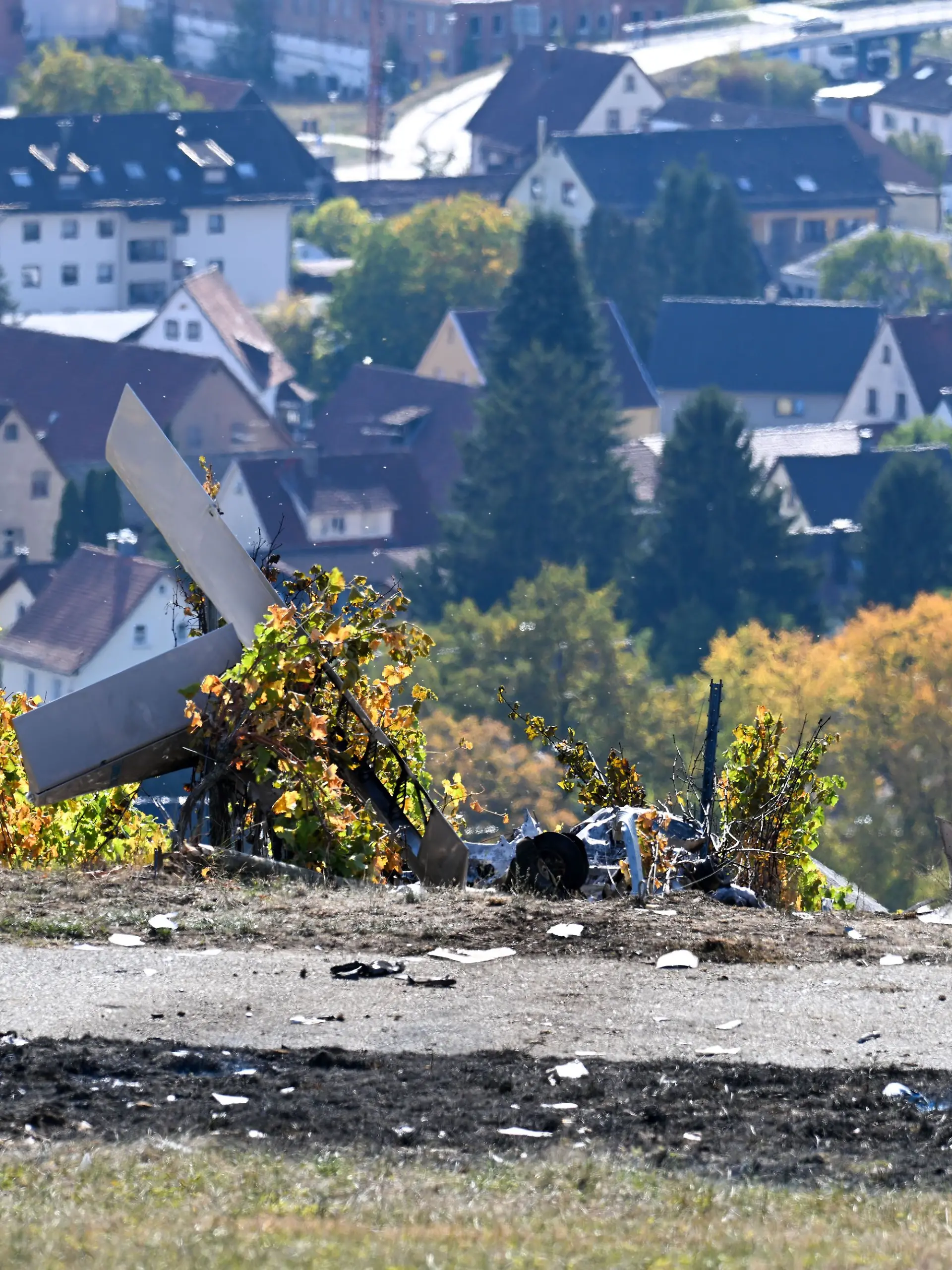 Nahe einem Hofgut in einem Weinberg in Gundelsheim ist ein Kleinflugzeug abgestürzt und in Brand geraten.
