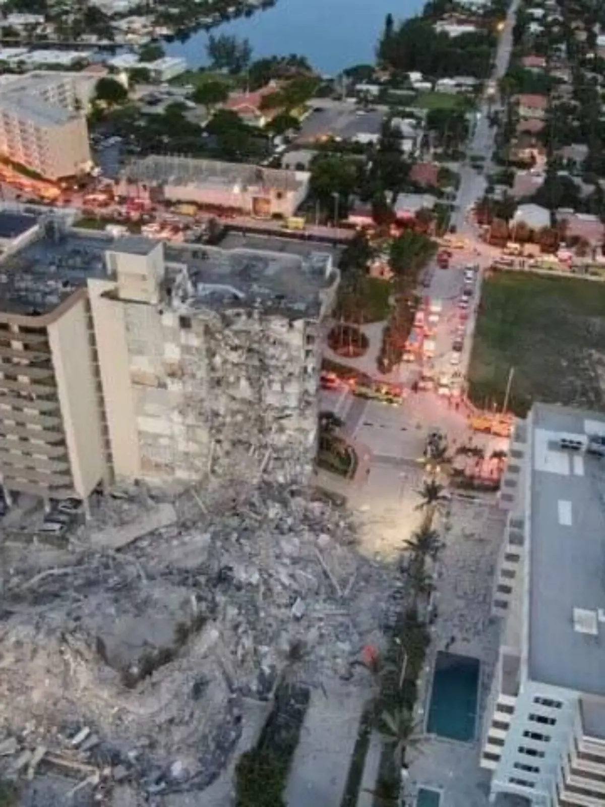 210625 -- MIAMI-DADE, June 25, 2021 -- Photo released by the shows a partially collapsed residential building in Miami-Dade County, Florida, the United States, on June 24, 2021. At least three people were dead, and 12 others injured, while 99 people were possibly missing after the 12-story residential building partially collapsed early Thursday in Miami-Dade County, local media reported. /Handout via Xinhua U.S.-FLORIDA-MIAMI-DADE-BUILDING COLLAPSE Miami-DadexFirexRescue PUBLICATIONxNOTxINxCHN 