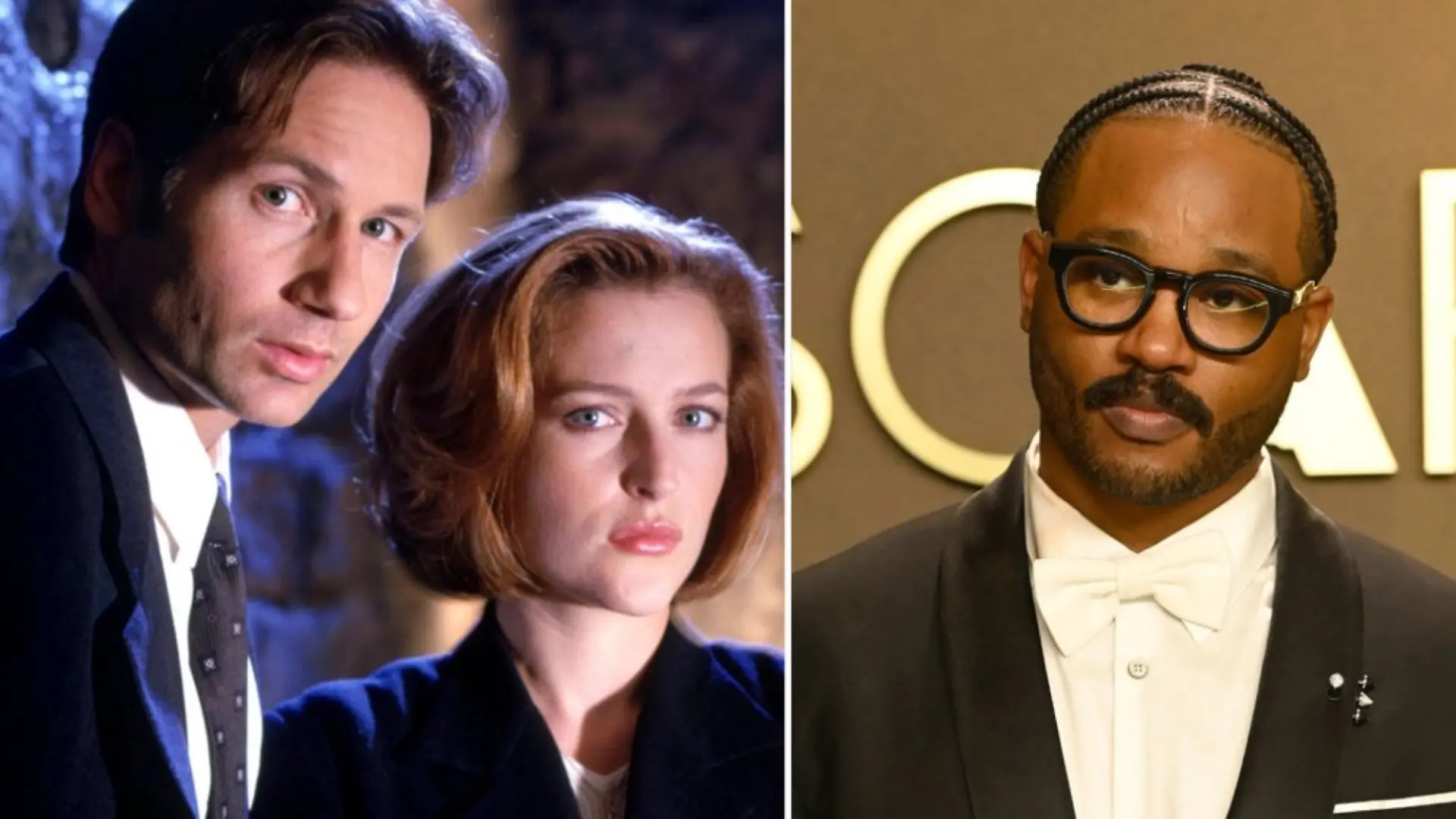 David Duchovny (l.) und Gillian Anderson als ihre "Akte X"-Figuren Mulder und Scully neben Ryan Coogler.