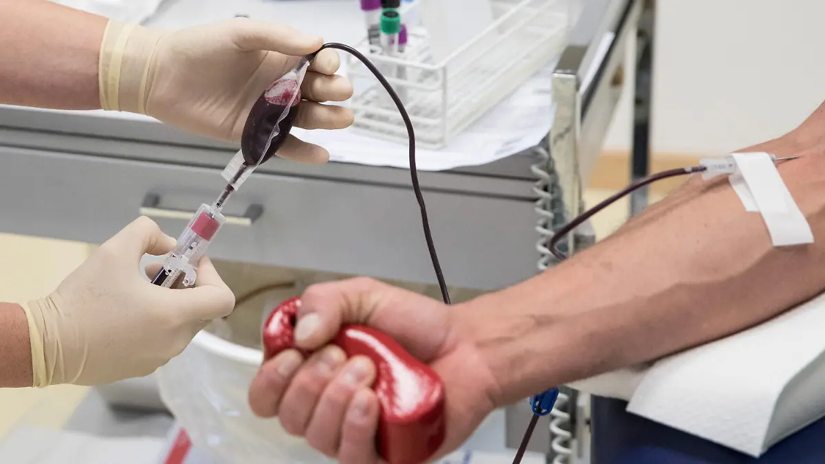 ARCHIV - 17.11.2016, Hamburg: Eine Mitarbeiterin entnimmt in Lütjensee bei Hamburg beim DRK-Blutspendedienst Nord-Ost einem Blutspender Blut. Das Universitätsklinikum Hamburg-Eppendorf und das Deutsche Rote Kreuz haben an Blutspender appelliert, nicht aus Furcht vor einer Ansteckung mit dem neuartigen Coronavirus auf das Spenden zu verzichten. (zu dpa "Appell an Blutspender: Keine Angst vor Coronavirus - Spenden wichtig") Foto: Christian Charisius/dpa +++ dpa-Bildfunk +++
