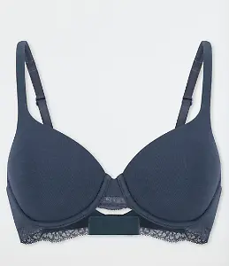 Baumwoll-BH mit Schale & Spitze, Blau