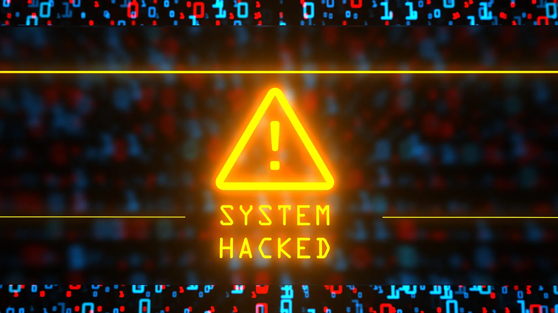 Warnzeichen System Hacked auf dem digitalen Hintergrund. 3d Darstellung.