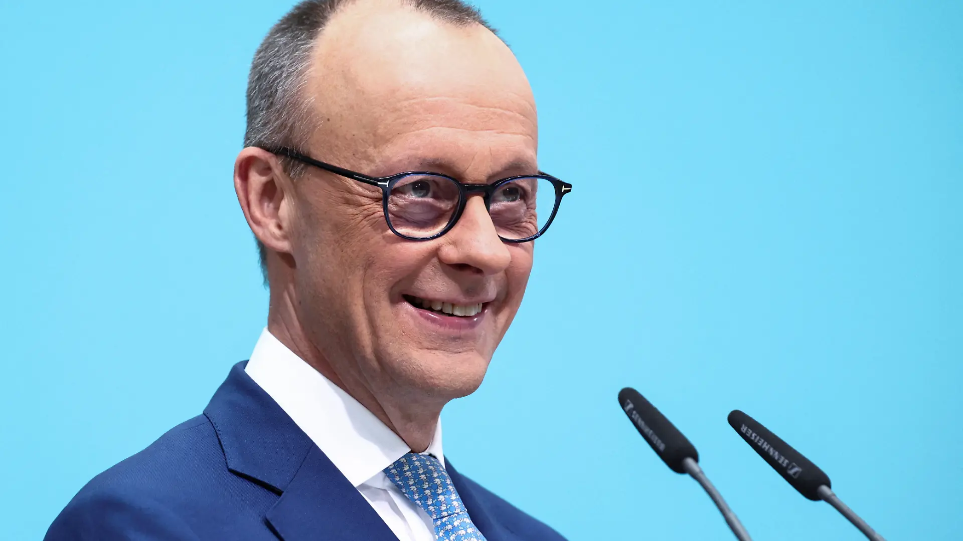 Germany's Christian Democratic Union (CDU) party leader Friedrich Merz smiles at a press conference following a CDU leadership meeting in Berlin, Germany, March 11, 2024. REUTERS/Liesa Johannssen