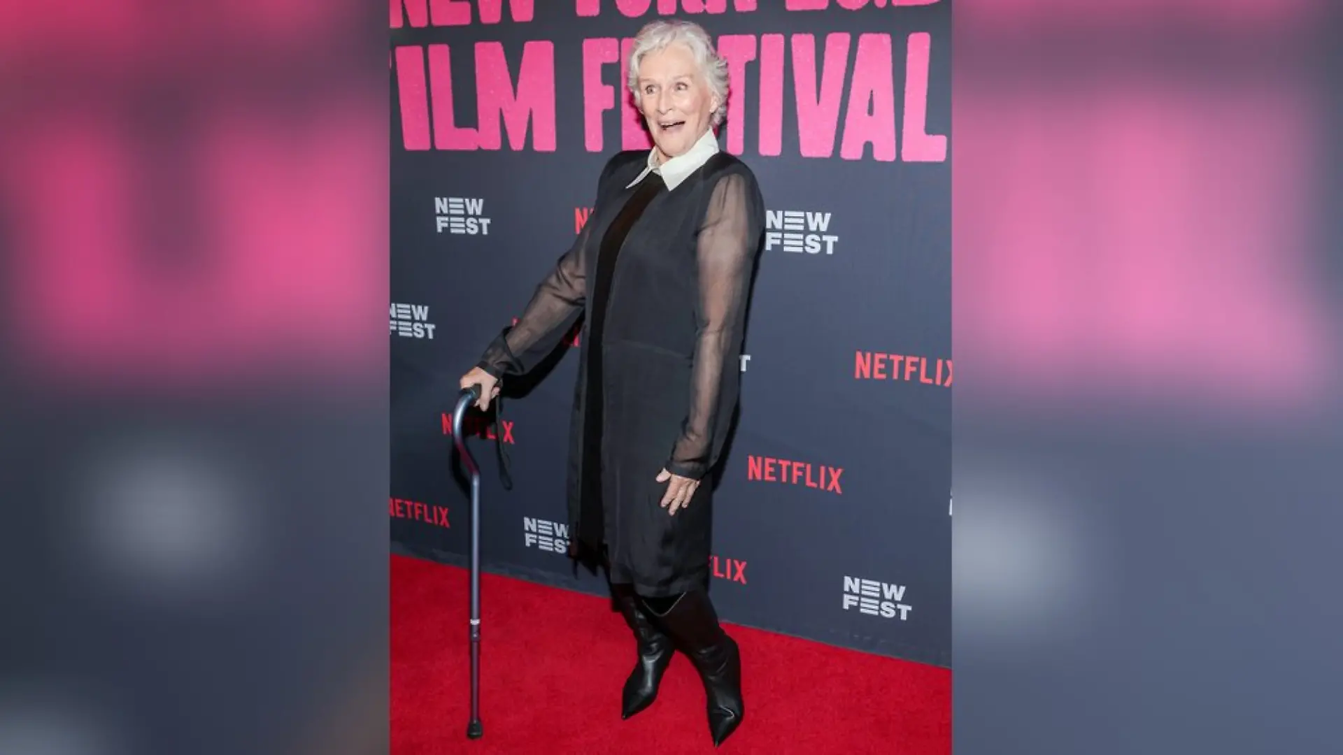 Glenn Close erschien bei der Filmpremiere von "La Bola Negra" mit einem Gehstock.